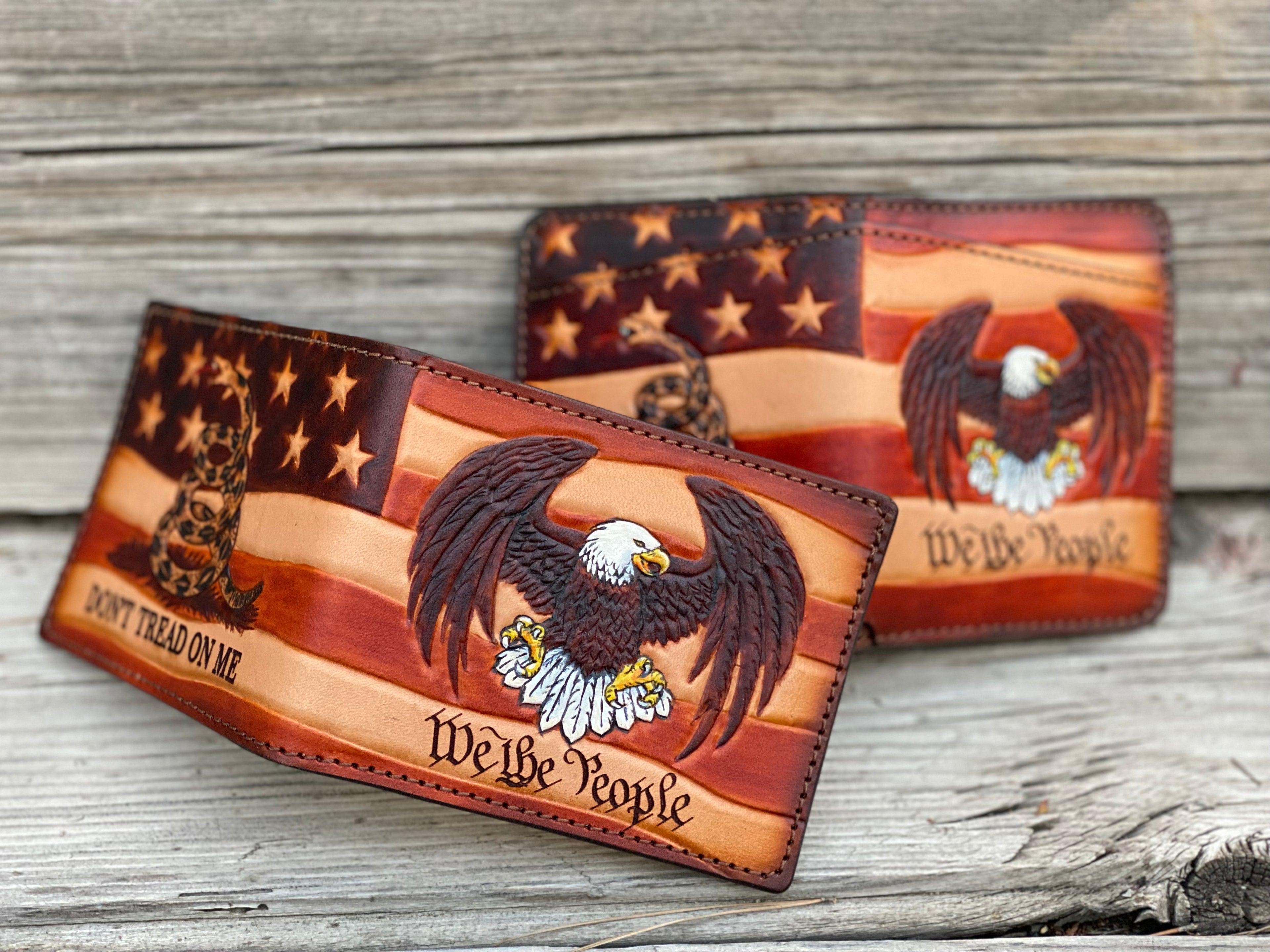Patriot Bifold / Eagle / We the People / Don't tread on me / American Flag hand tooled / handmade premium leather wallet