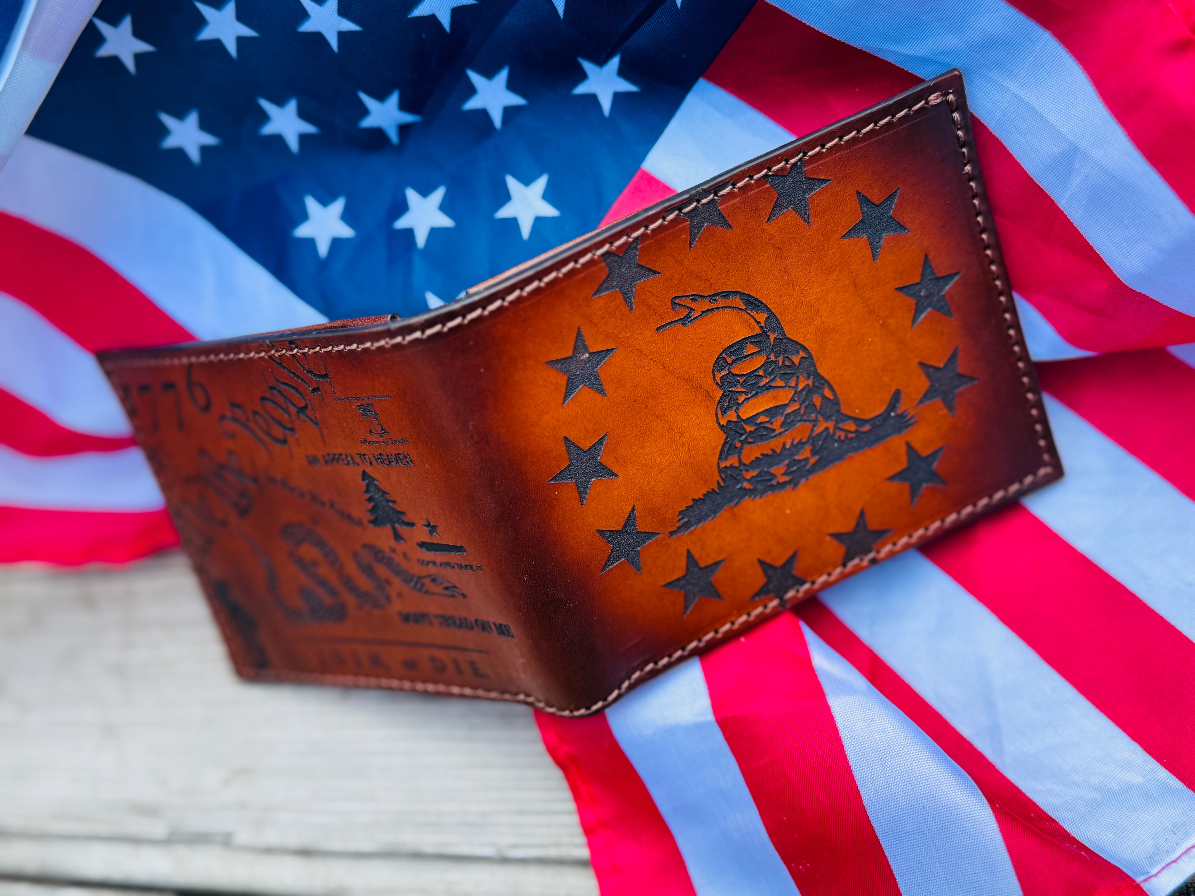 Liberty Legacy Bifold- premium custom edition laser engraved leather wallet / We The People / 1776 / Don't Tread on Me