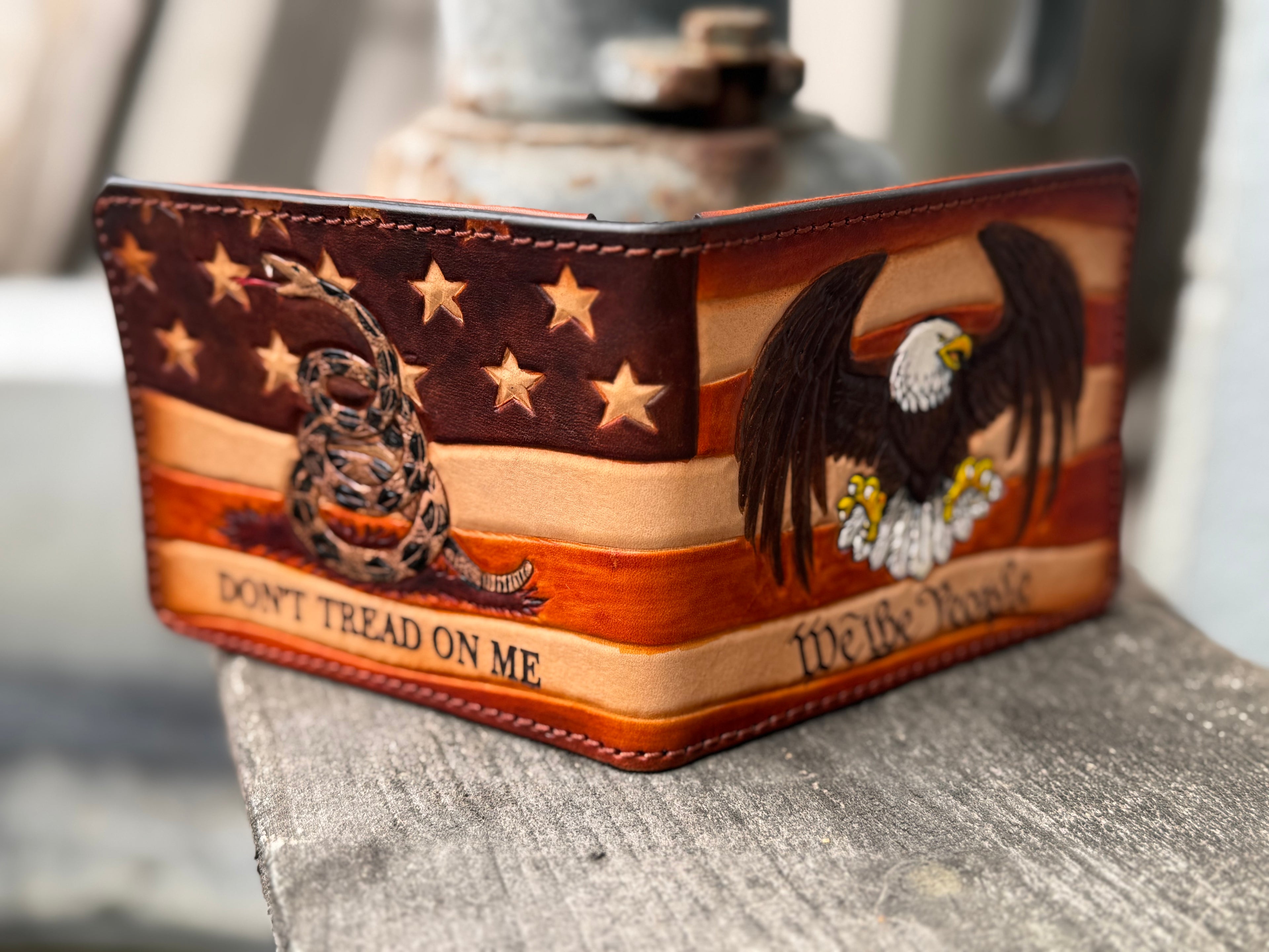Patriot Bifold / Eagle / We the People / Don't tread on me / American Flag hand tooled / handmade premium leather wallet