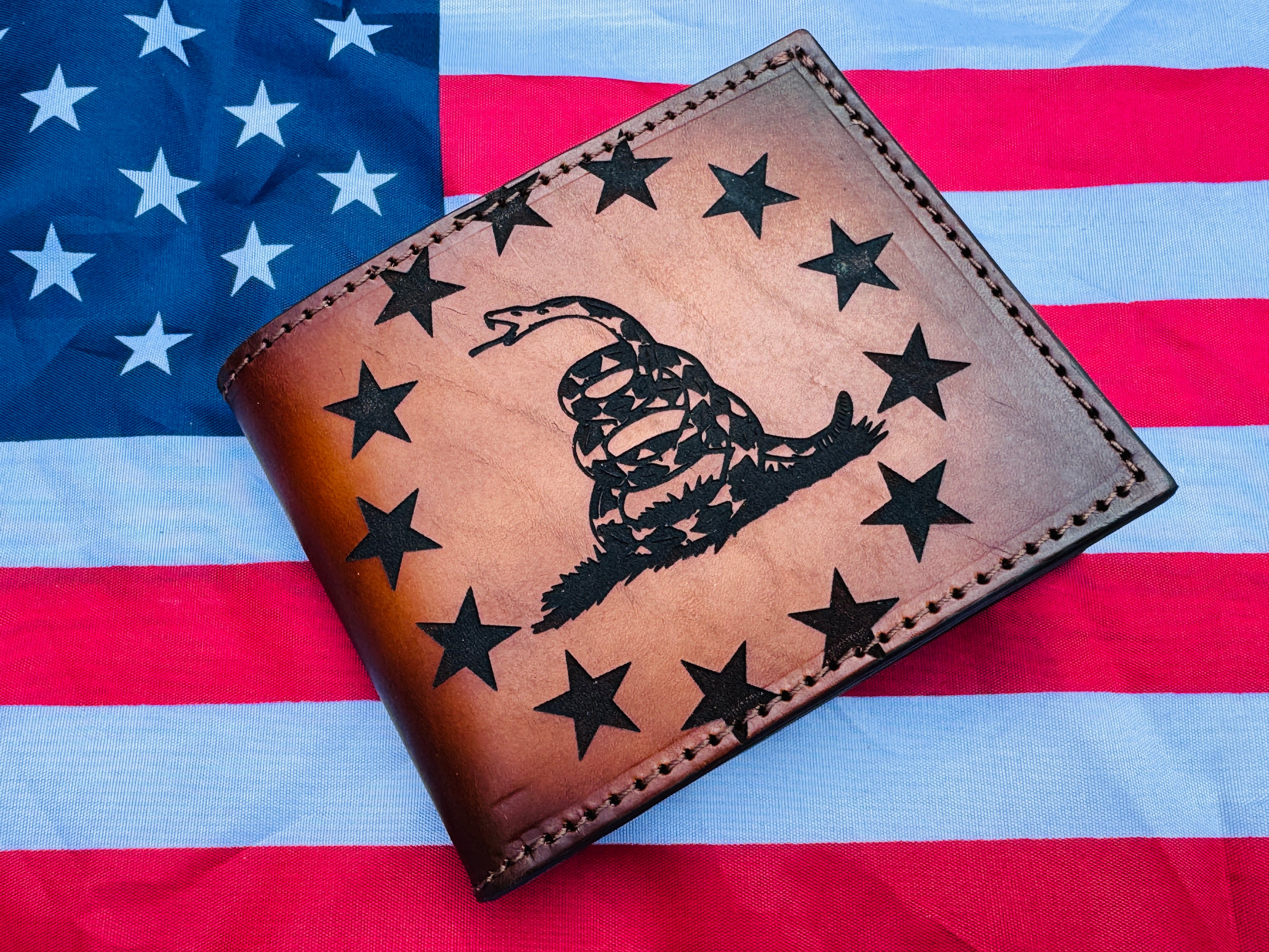 Liberty Legacy Bifold- premium custom edition laser engraved leather wallet / We The People / 1776 / Don't Tread on Me