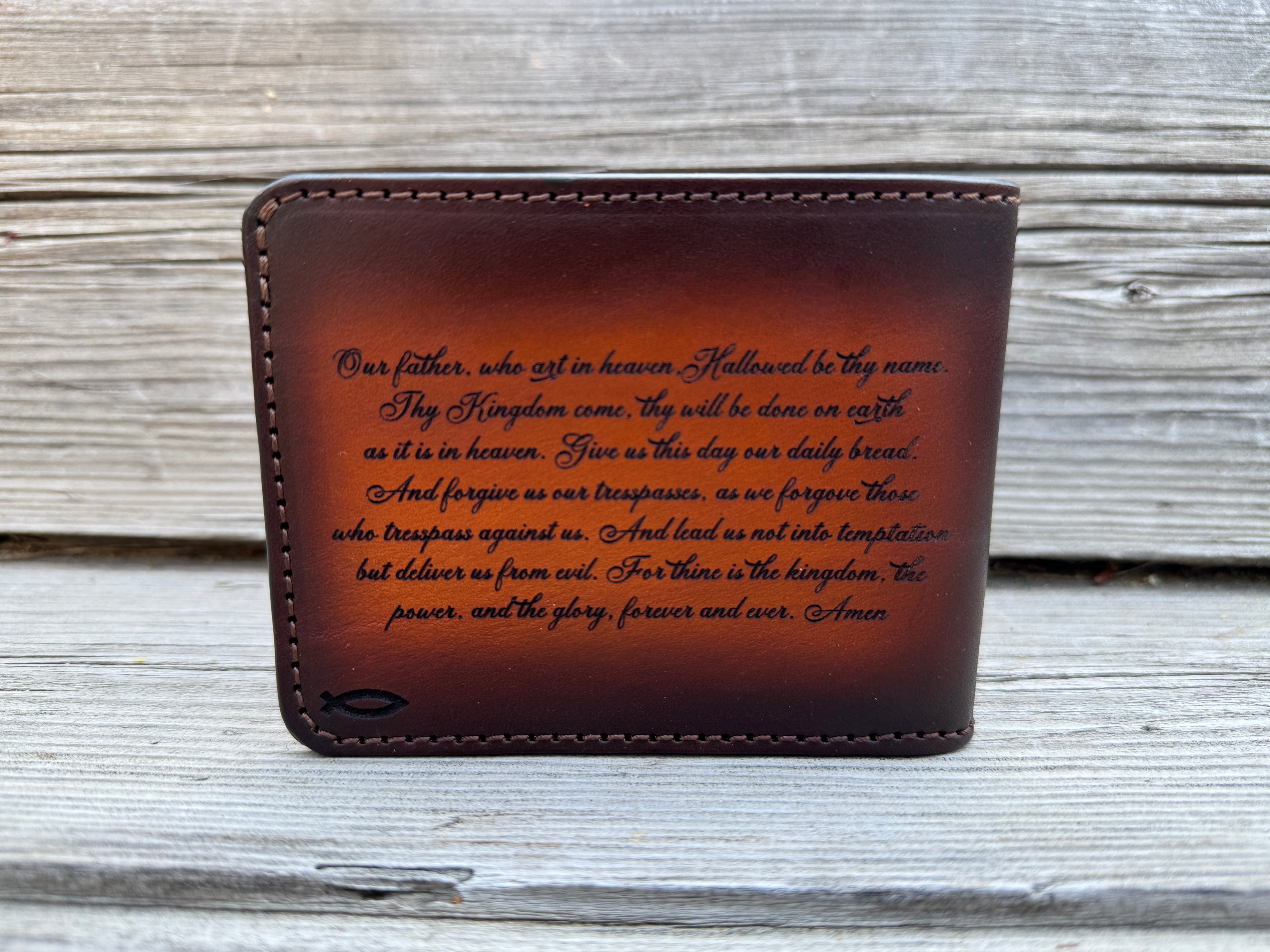 Radiant Cross Lords Prayer / Tooled and Engraved Leather Bifold Wallet / Faith Gear