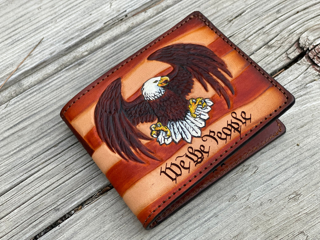 Patriot Bifold / Eagle / We the People / Don't tread on me / American Flag hand tooled / handmade premium leather wallet