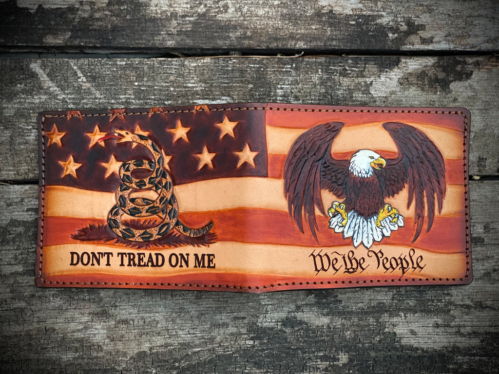 Patriot Bifold / Eagle / We the People / Don't tread on me / American Flag hand tooled / handmade premium leather wallet