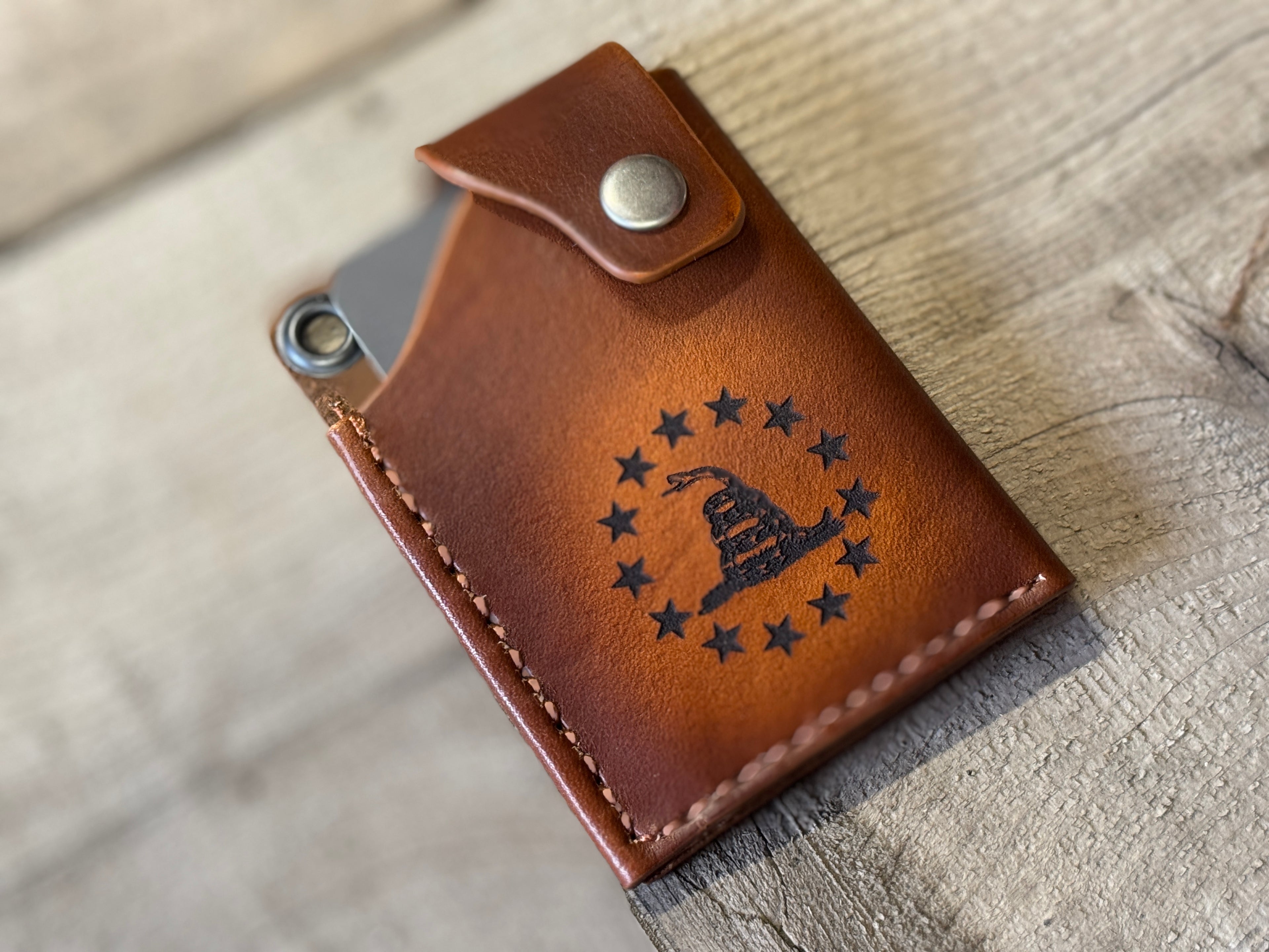 Patriot Gear - DTOM Laser Engraved Minimalist credit card leather wallet - front or back pocket / made in USA