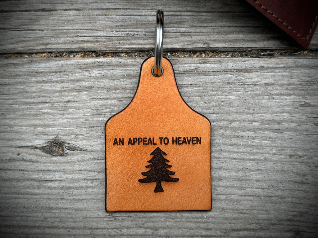An Appeal to Heaven Engraved Leather Key Chain - handmade in USA