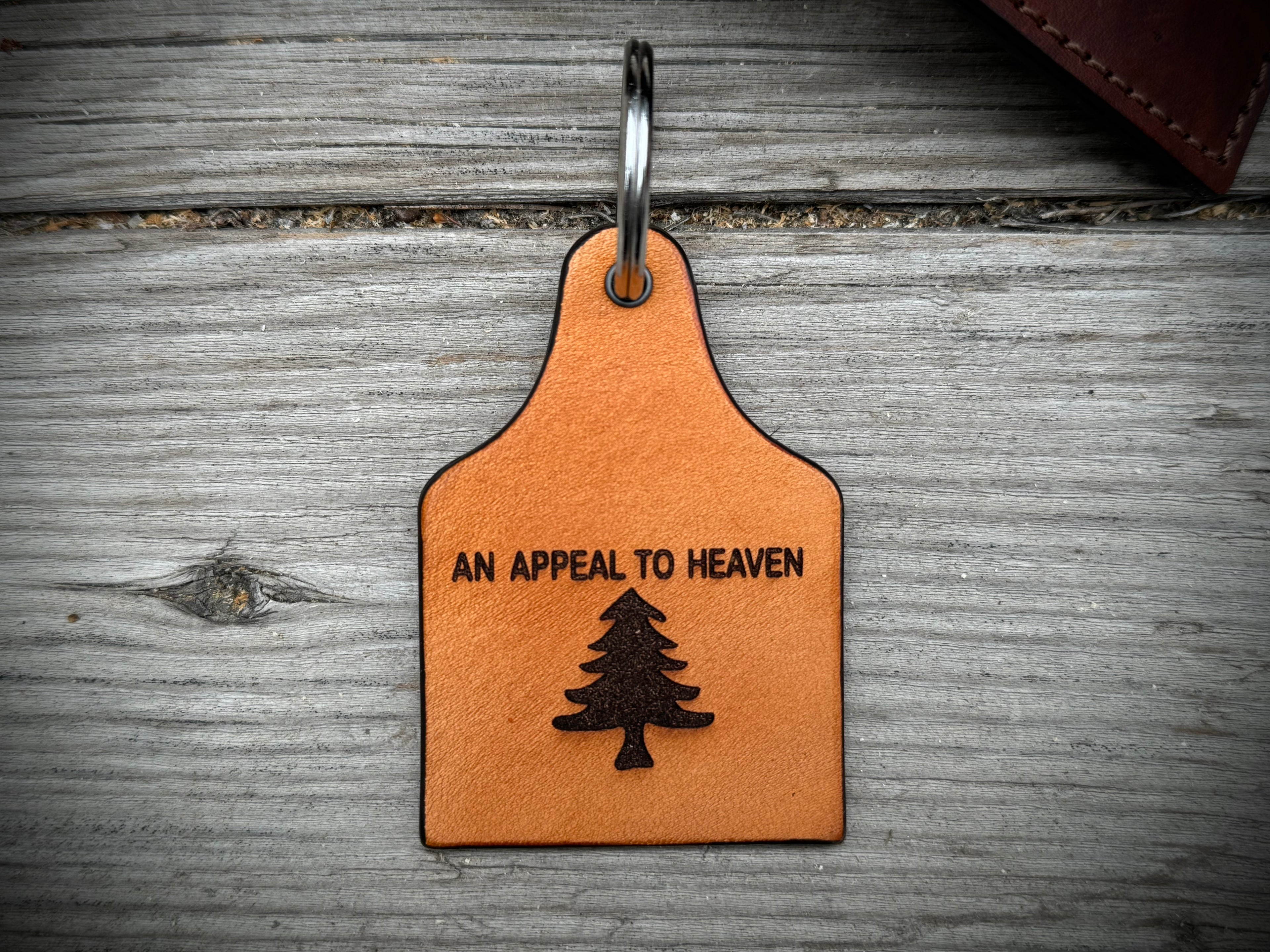 An Appeal to Heaven Engraved Leather Key Chain - handmade in USA