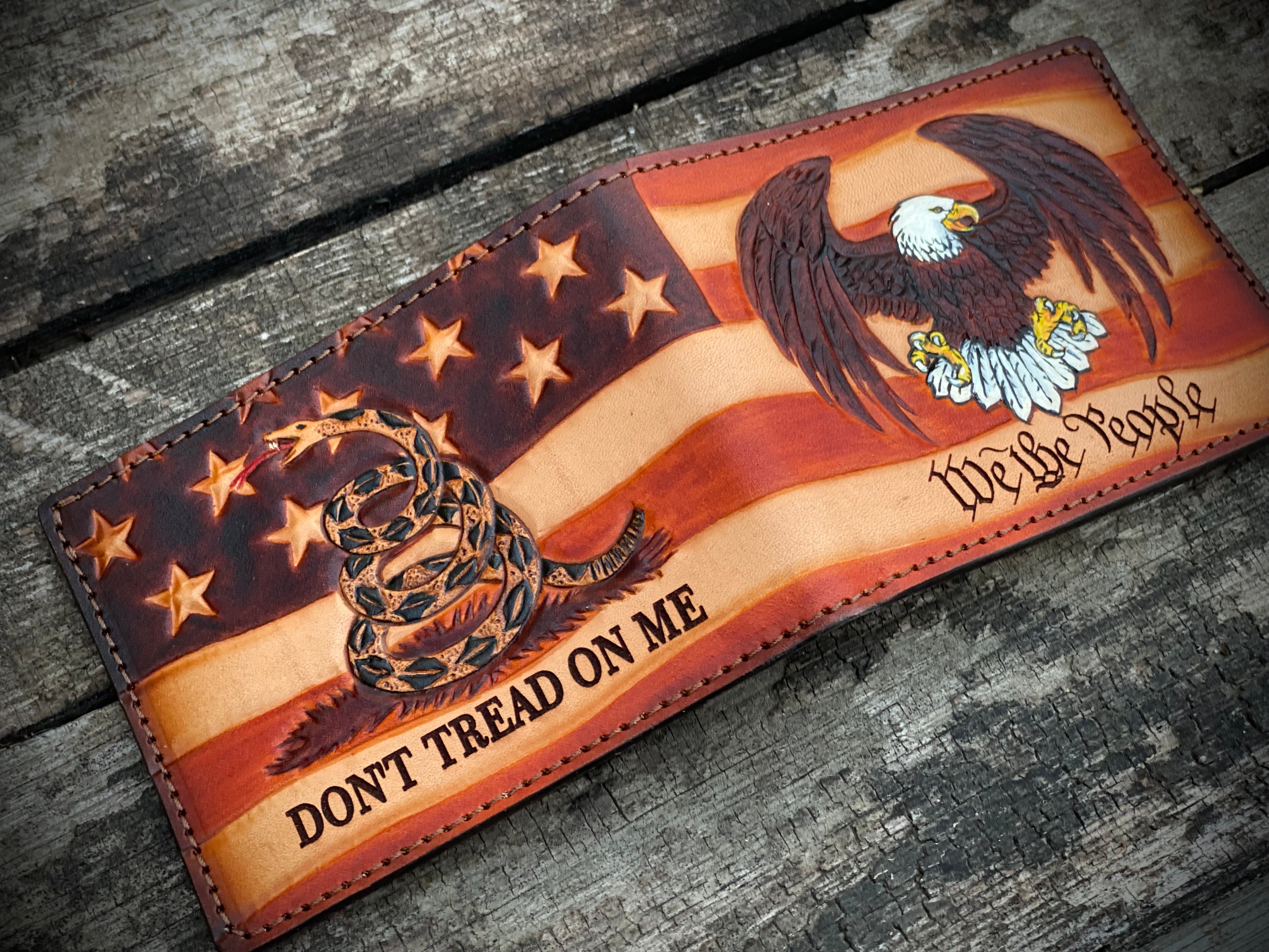 Patriot Bifold / Eagle / We the People / Don't tread on me / American Flag hand tooled / handmade premium leather wallet