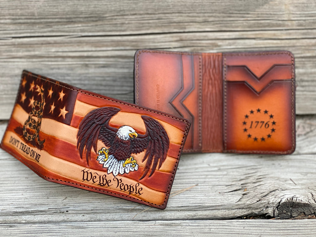 Patriot Bifold / Eagle / We the People / Don't tread on me / American Flag hand tooled / handmade premium leather wallet
