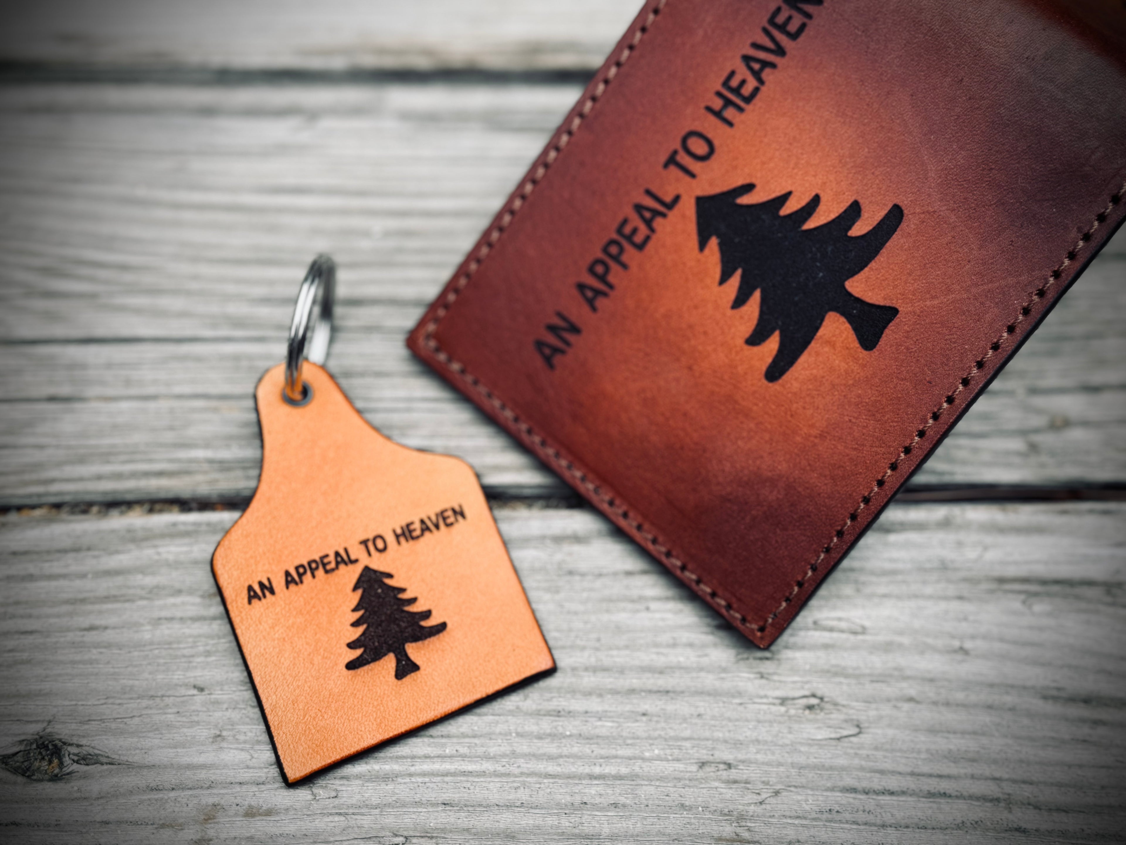 An Appeal to Heaven Engraved Leather Key Chain - handmade in USA