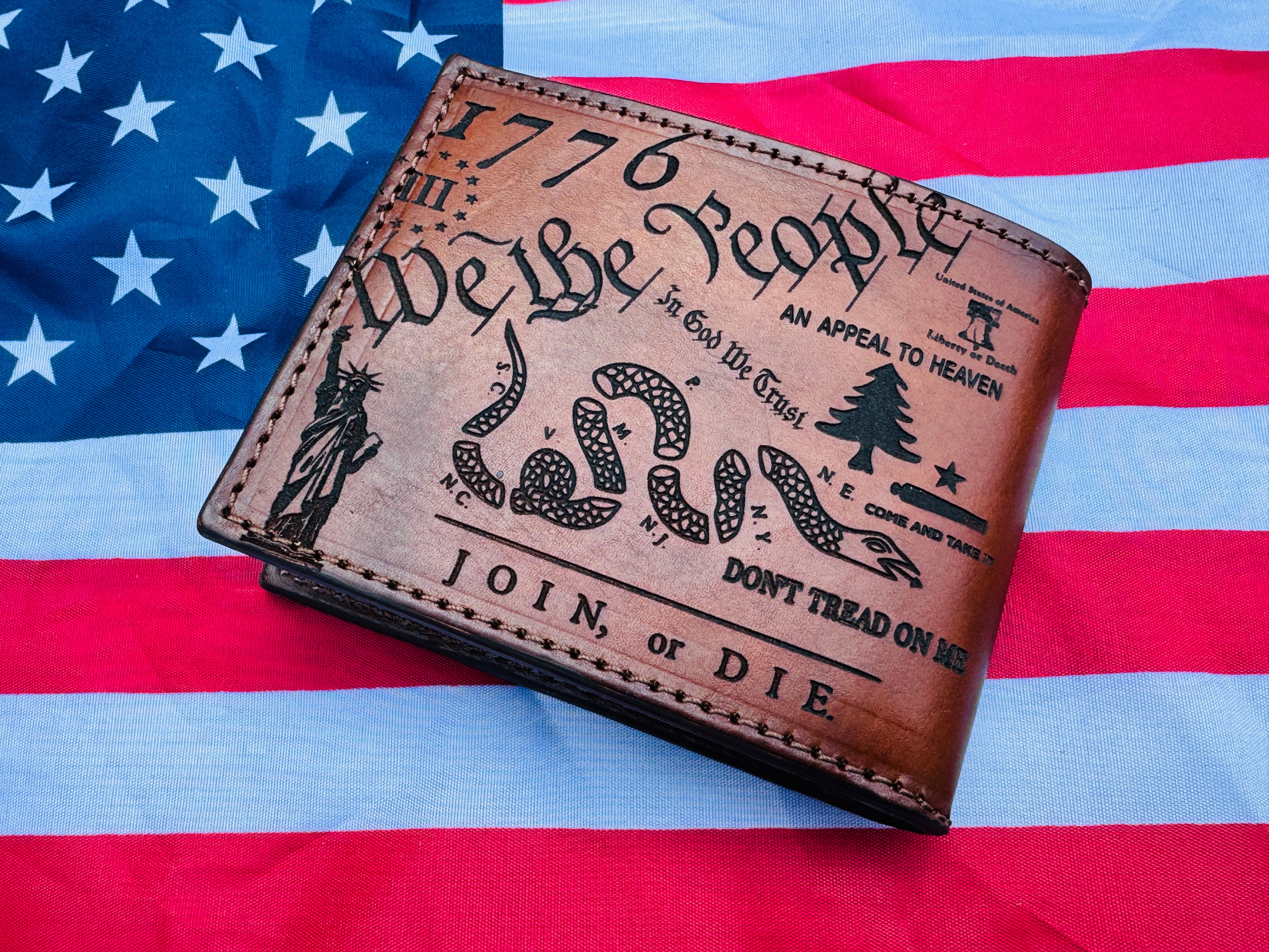 Liberty Legacy Bifold- premium custom edition laser engraved leather wallet / We The People / 1776 / Don't Tread on Me