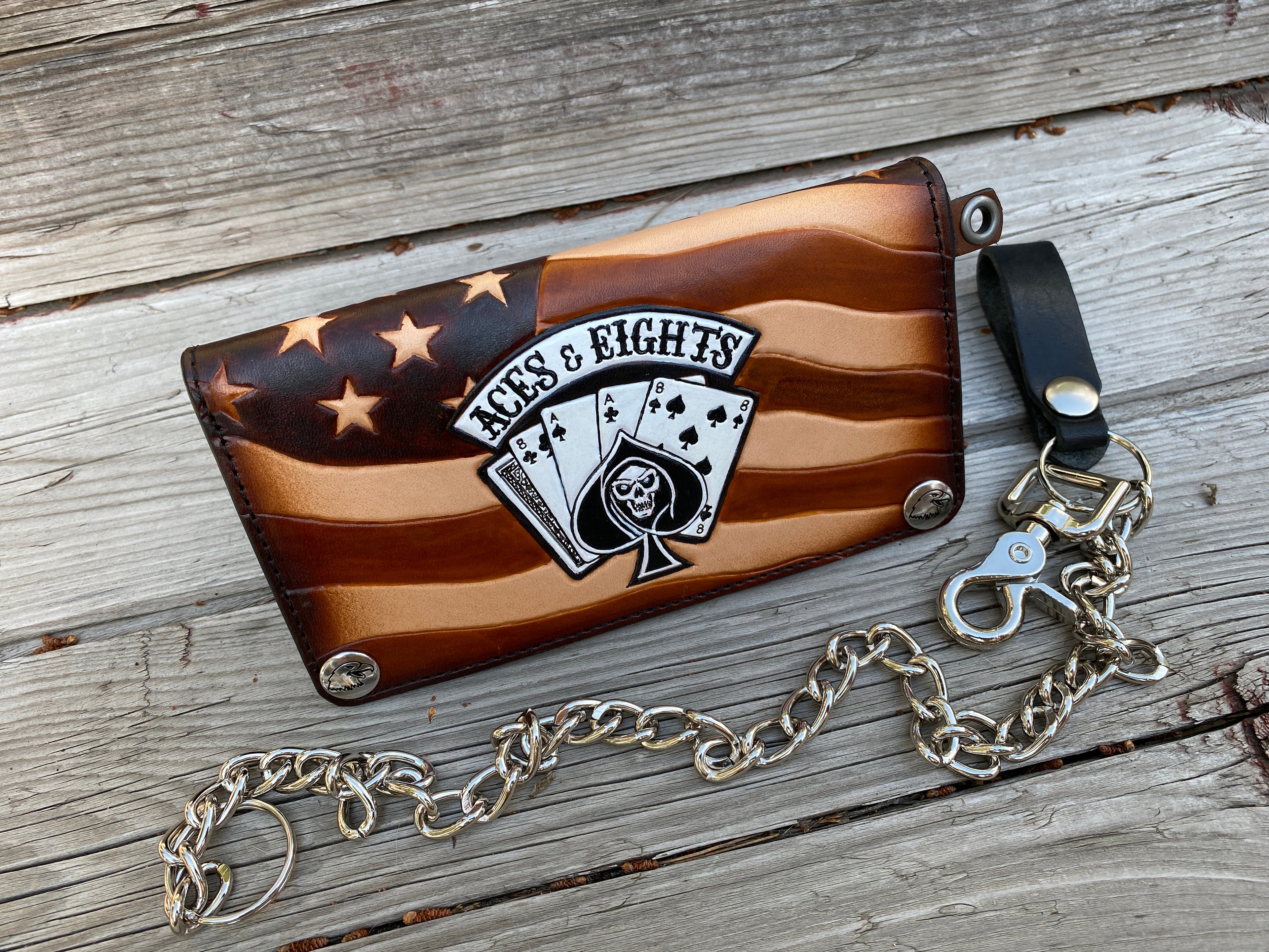 Aces & Eights Outlaw Biker Wallet - Hand tooled from premium leather - made in the USA