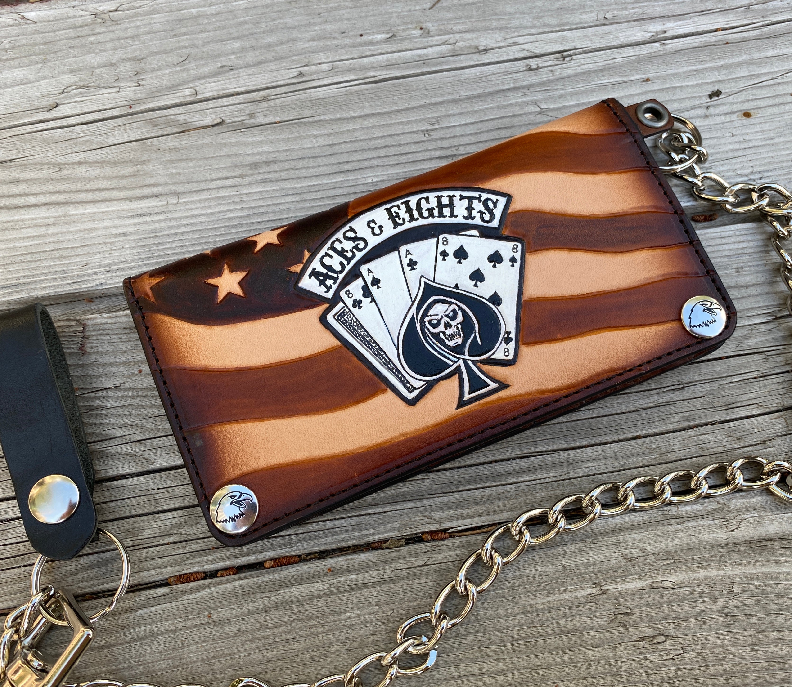 Aces & Eights Outlaw Biker Wallet - Hand tooled from premium leather - made in the USA