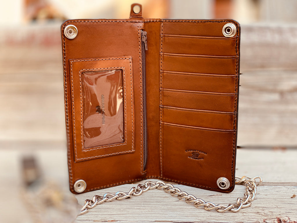 Aces & Eights Outlaw Biker Wallet - Hand tooled from premium leather - made in the USA