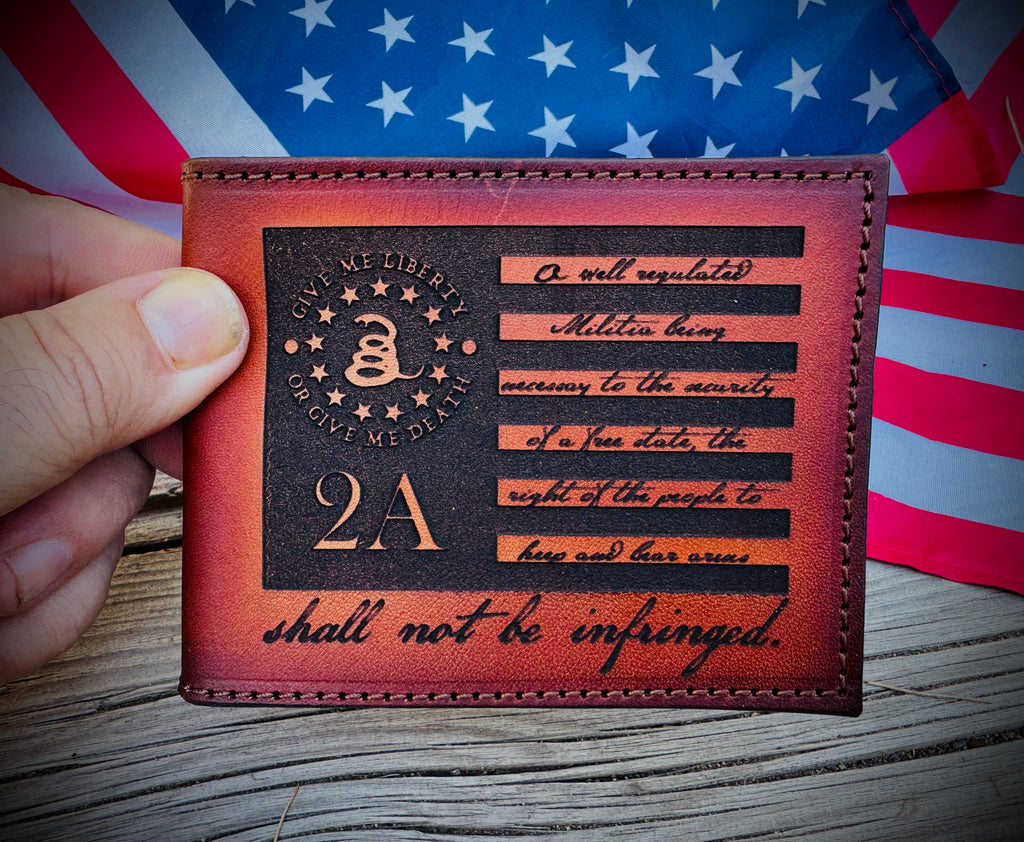 Second Amendment Laser engraved leather bifold wallet by Christoph Joseph