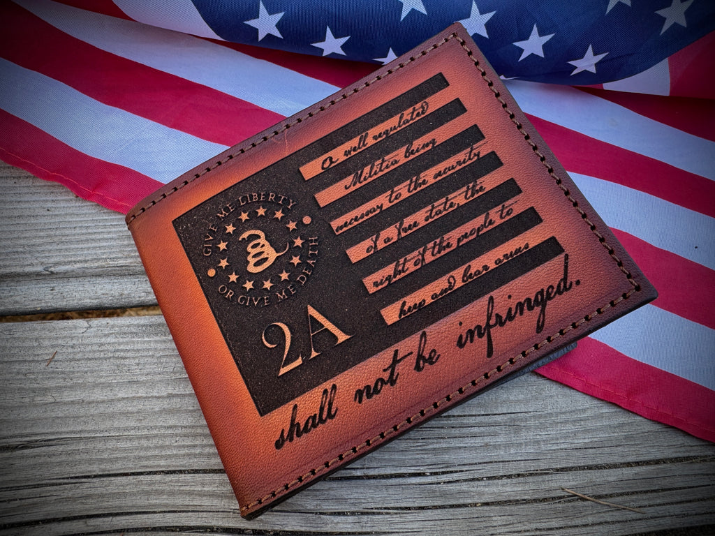 2A Edition Bifold Wallet - Laser Engraved Second Amendment Design - Handmade in USA