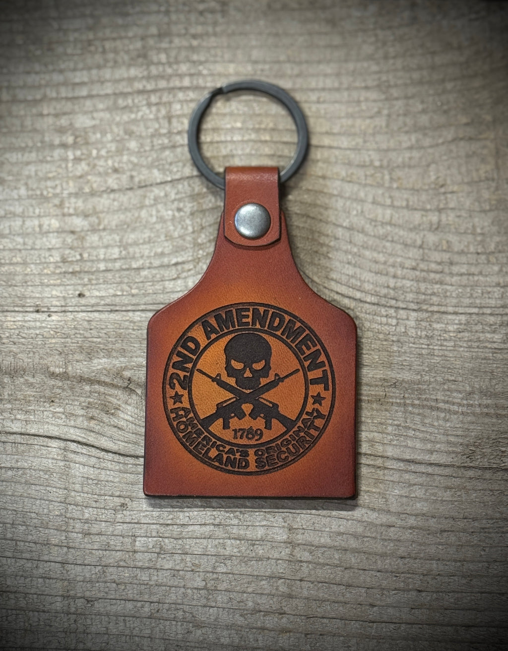 2A Engraved Leather Key Chain / Key Fob / Key Ring / Made in USA