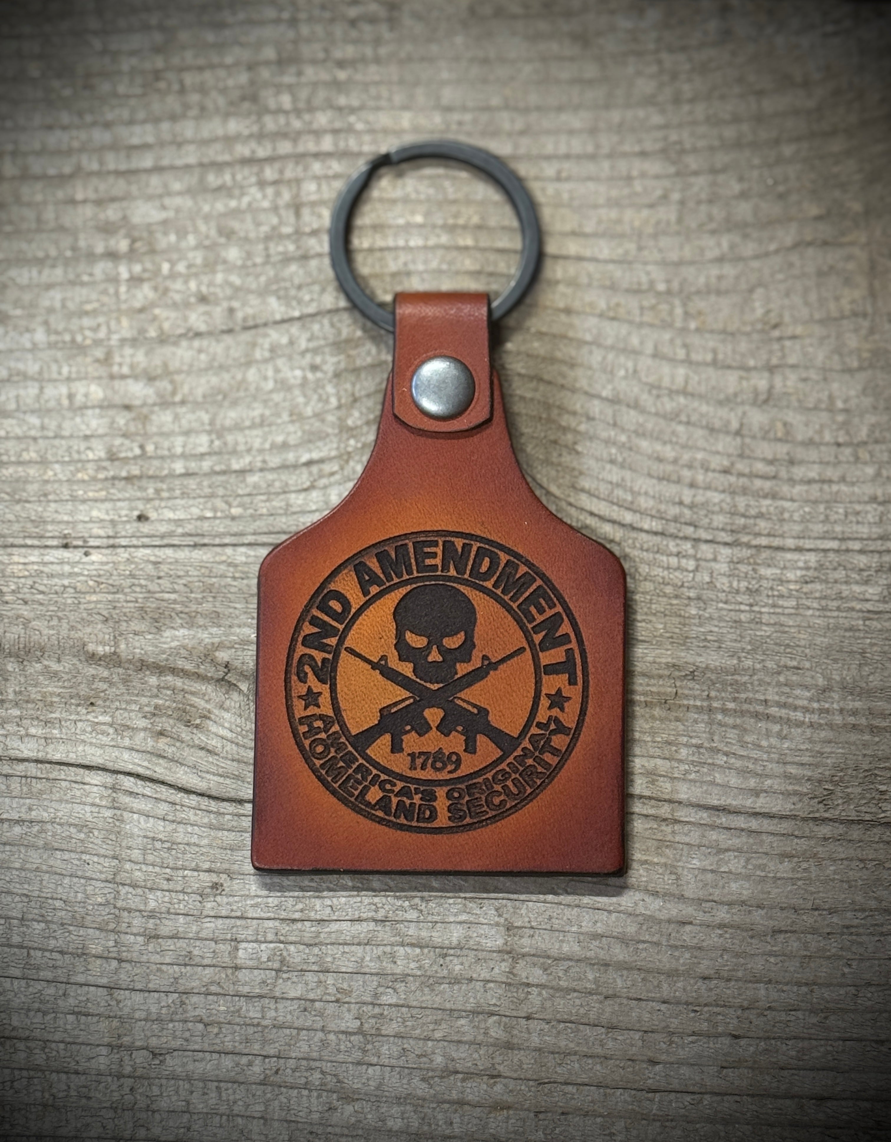 2A Engraved Leather Key Chain / Key Fob / Key Ring / Made in USA