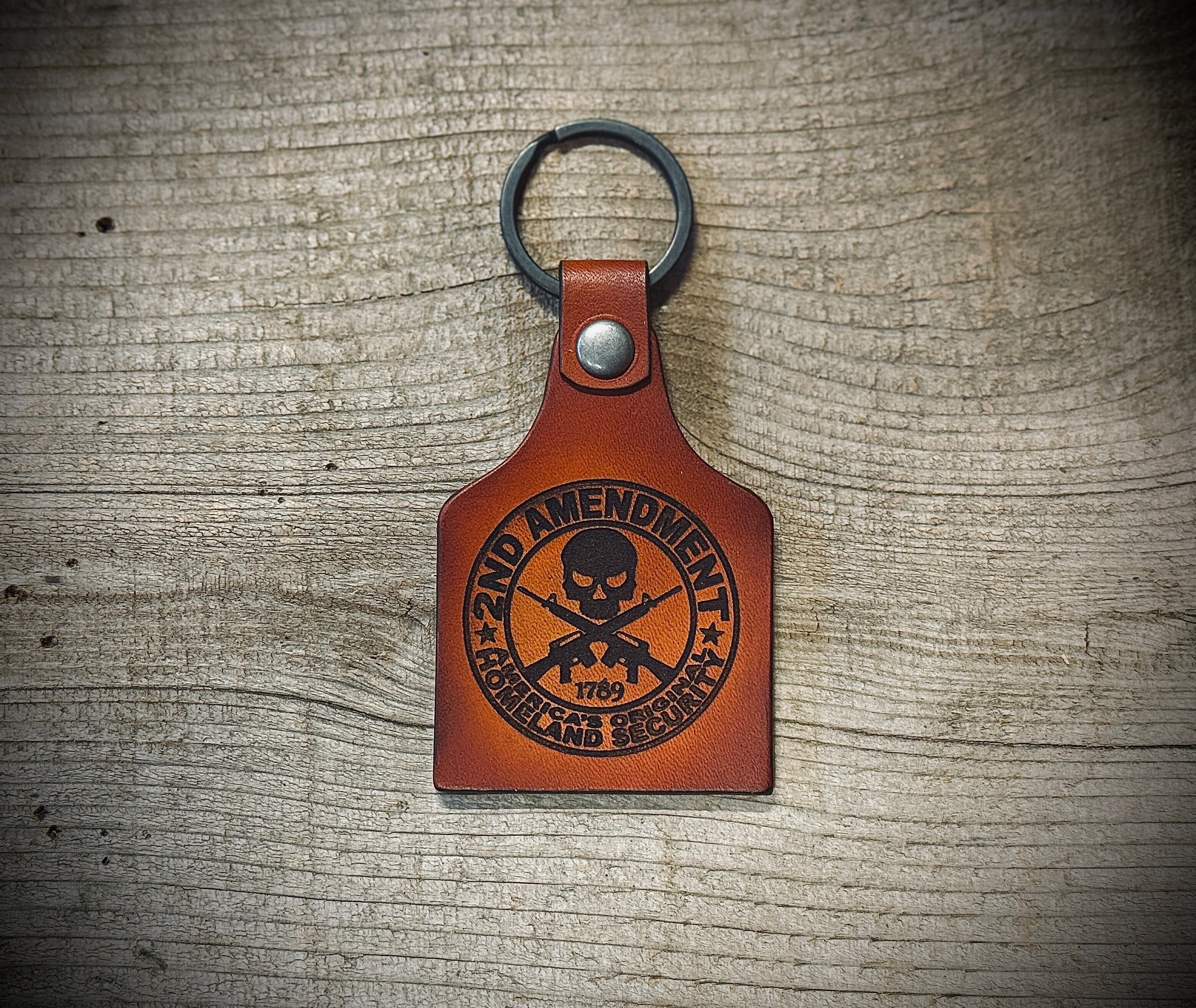 2A Engraved Leather Key Chain / Key Fob / Key Ring / Made in USA