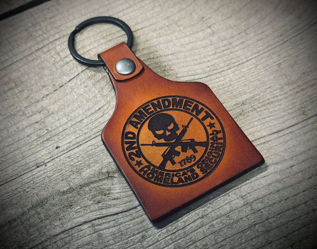 2A Engraved Leather Key Chain / Key Fob / Key Ring / Made in USA