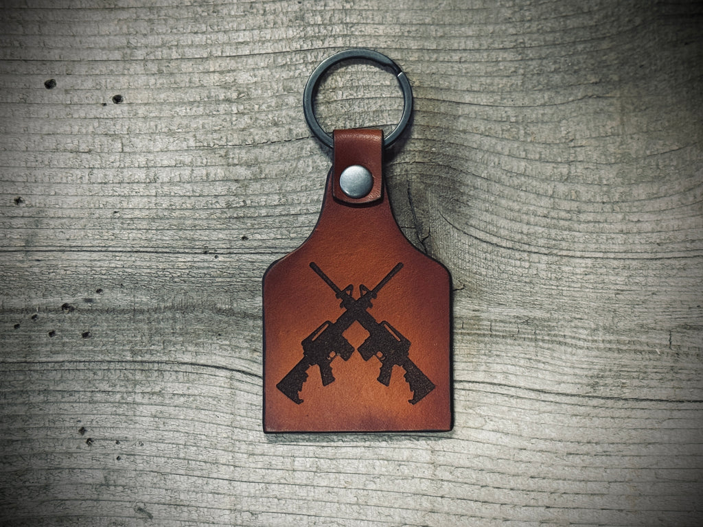 2A Engraved Leather Key Chain / Key Fob / Key Ring / Made in USA