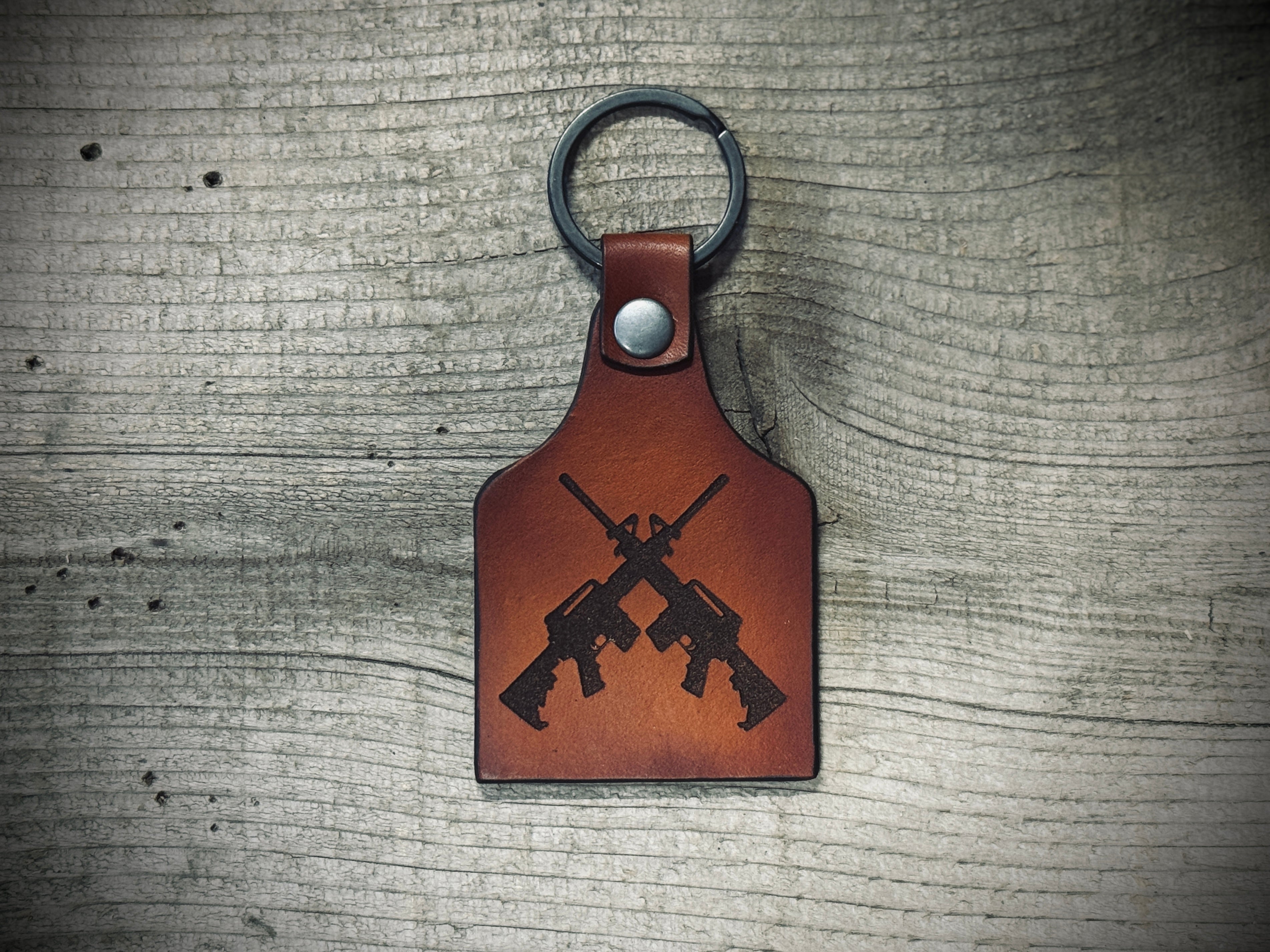 2A Engraved Leather Key Chain / Key Fob / Key Ring / Made in USA