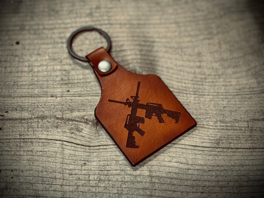 2A Engraved Leather Key Chain / Key Fob / Key Ring / Made in USA
