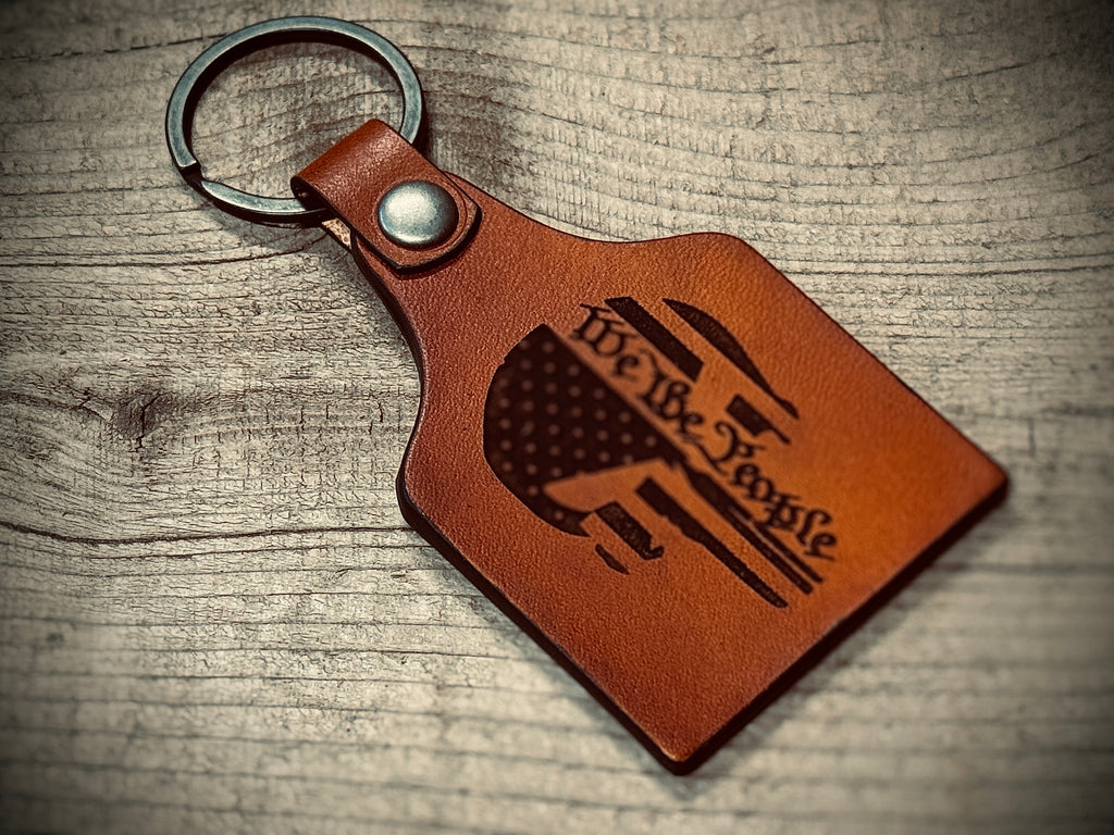 Punisher Skull / We The People Laser Engraved Leather Key Ring / Key Chain / Made in USA