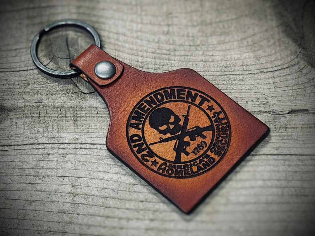 2A Engraved Leather Key Chain / Key Fob / Key Ring / Made in USA
