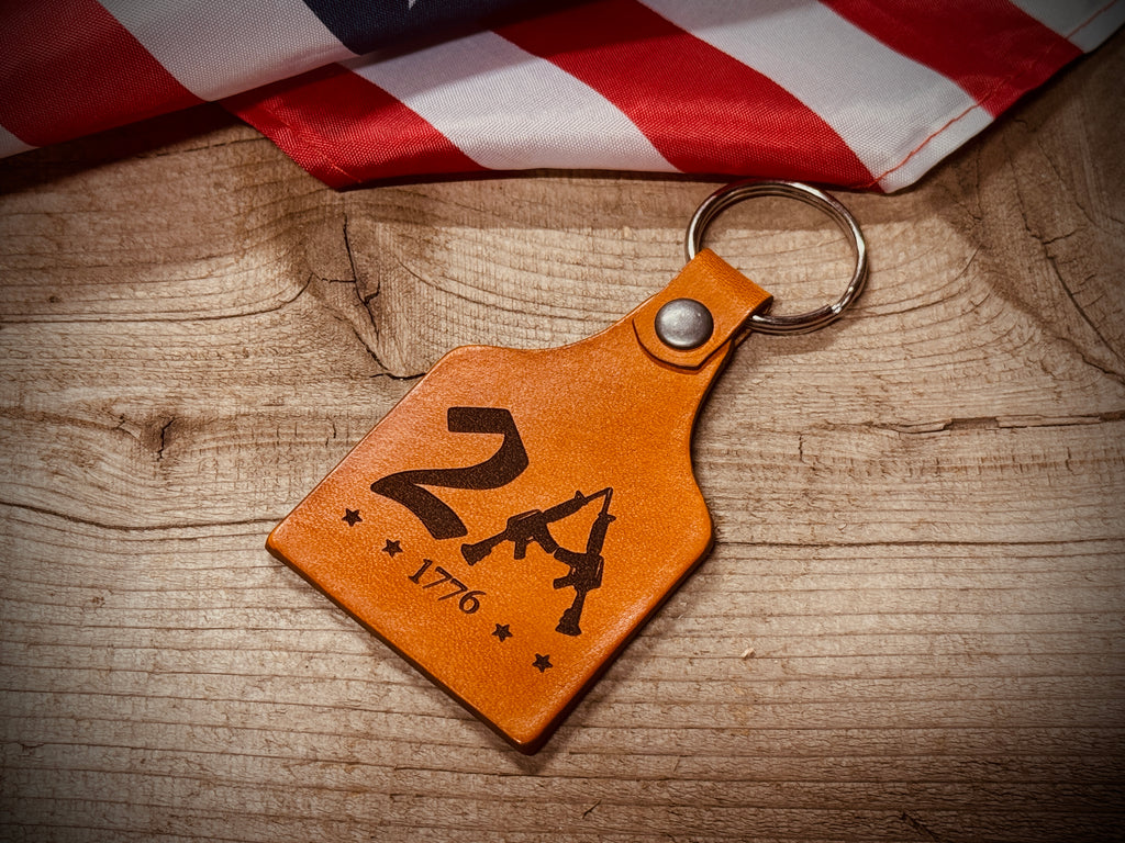 2A Engraved Leather Cow Tag Key Chain