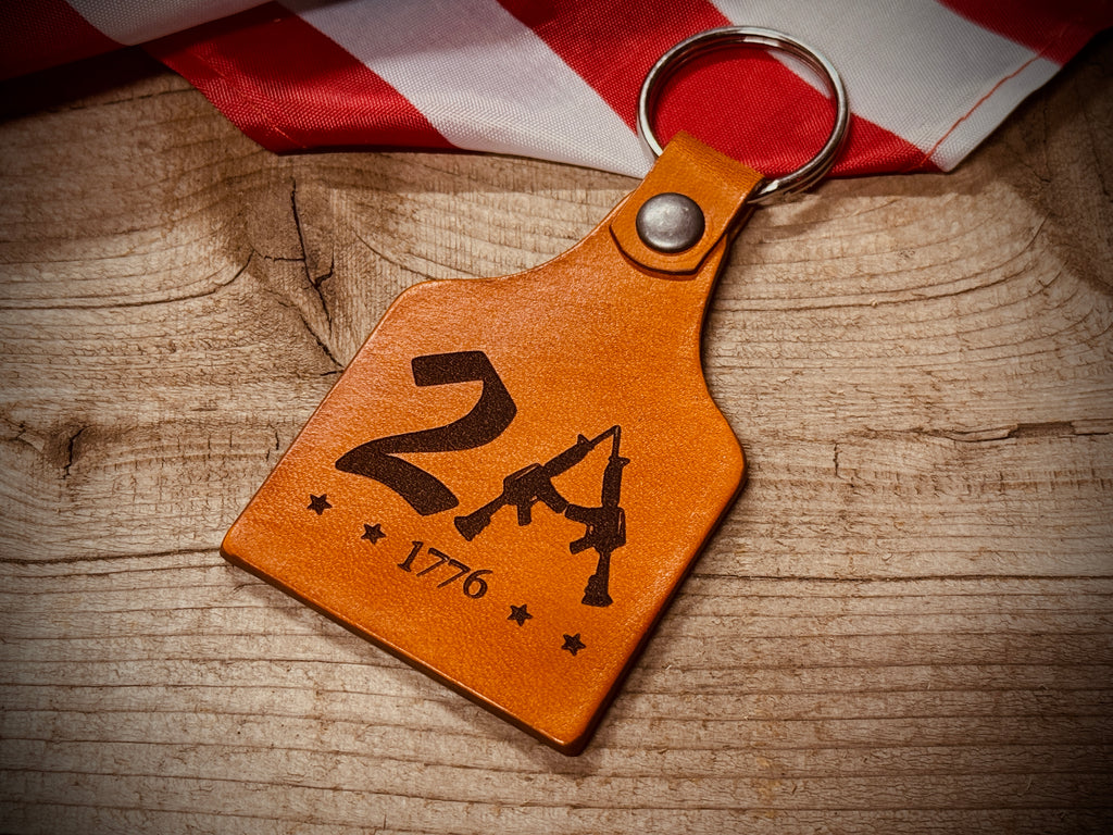 2A Engraved Leather Cow Tag Key Chain
