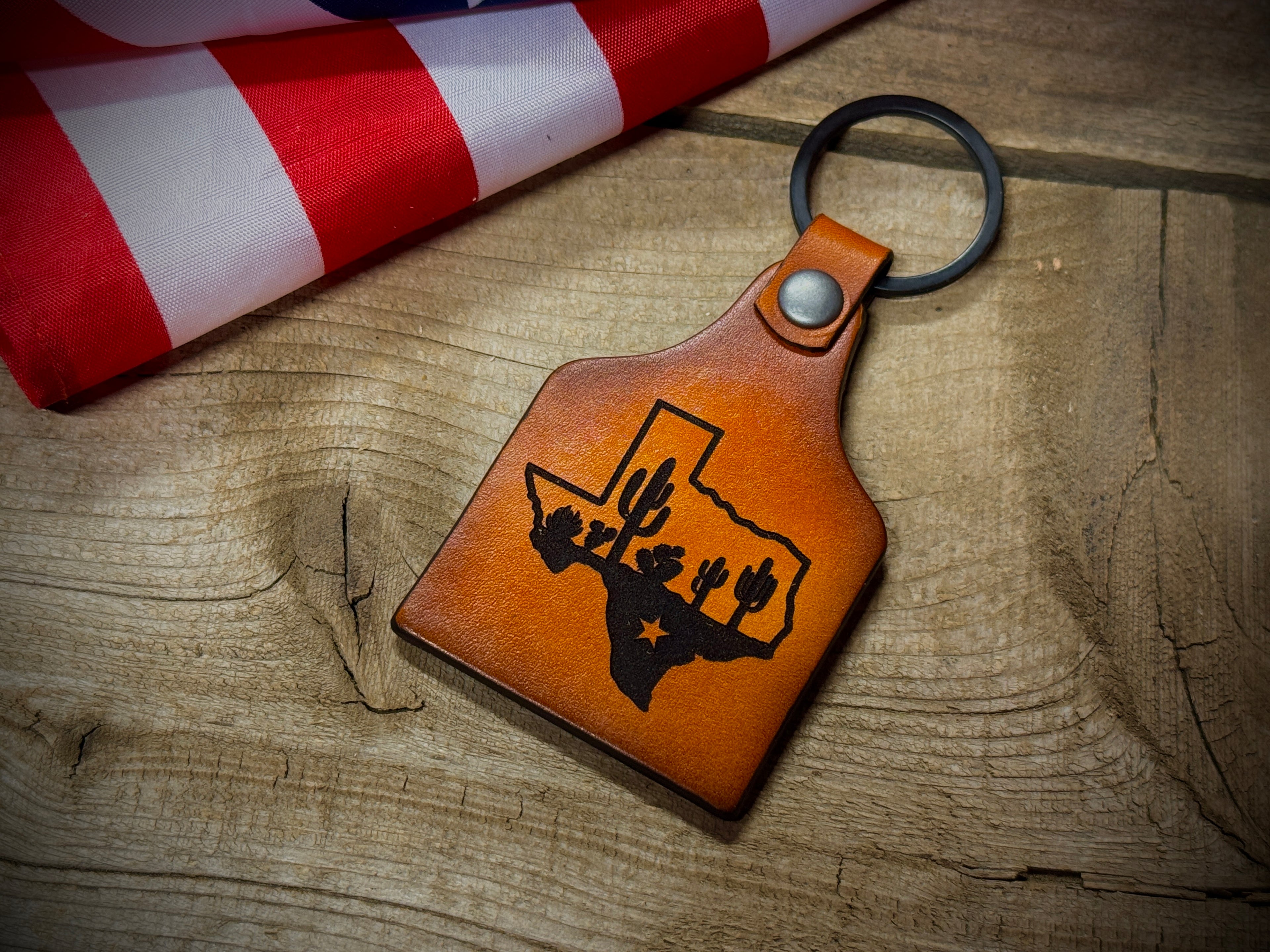 Texas Map / Texas State / Texas Longhorn Leather Key Ring