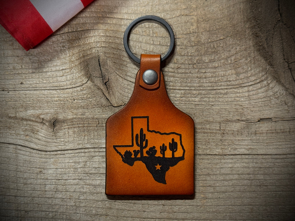 Texas Keychain - Texas Longhorn leather key ring - Made in USA