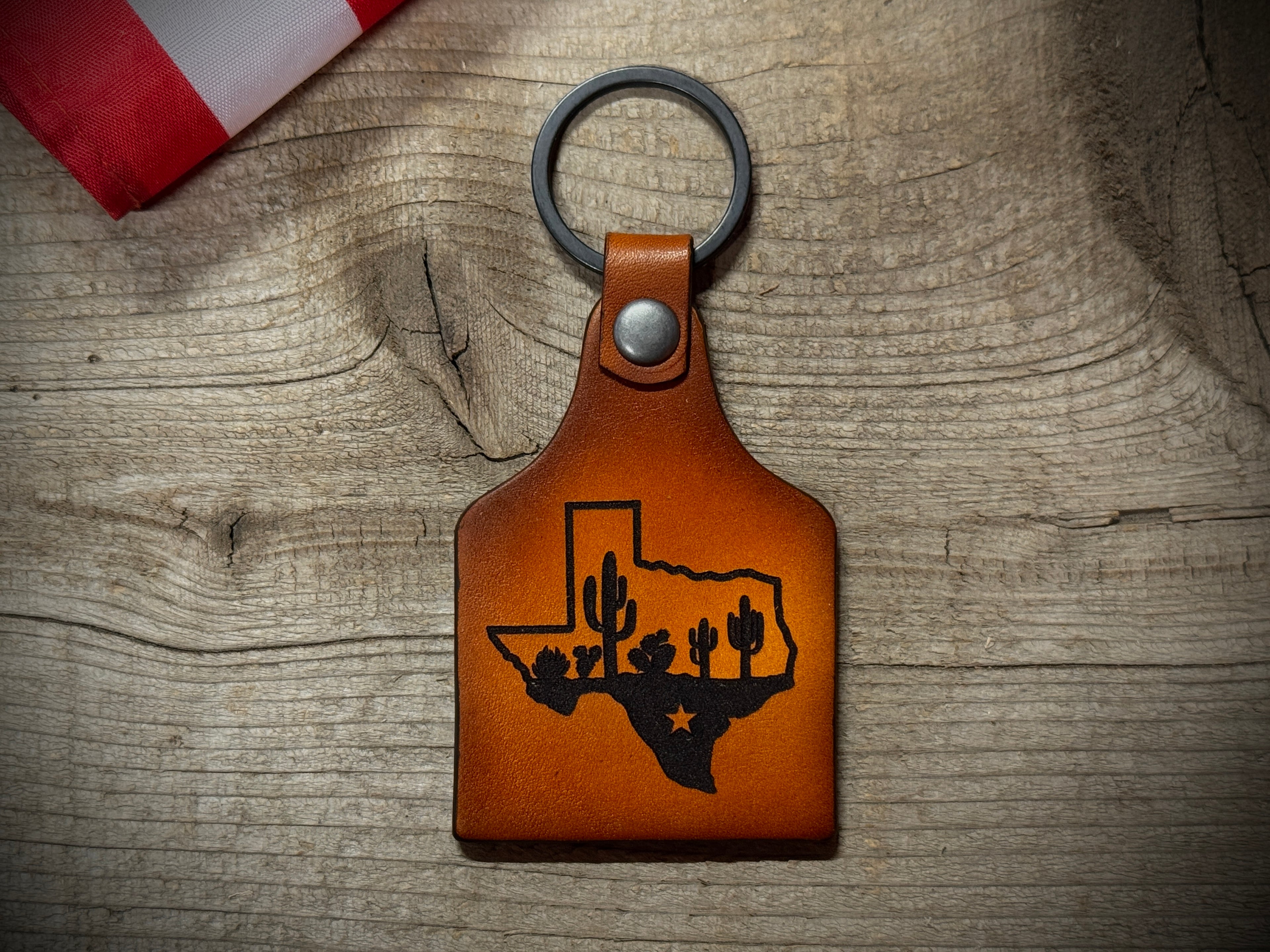 Texas Keychain - Texas Longhorn leather key ring - Made in USA