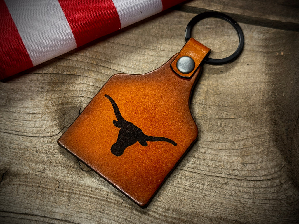Texas Keychain - Texas Longhorn leather key ring - Made in USA