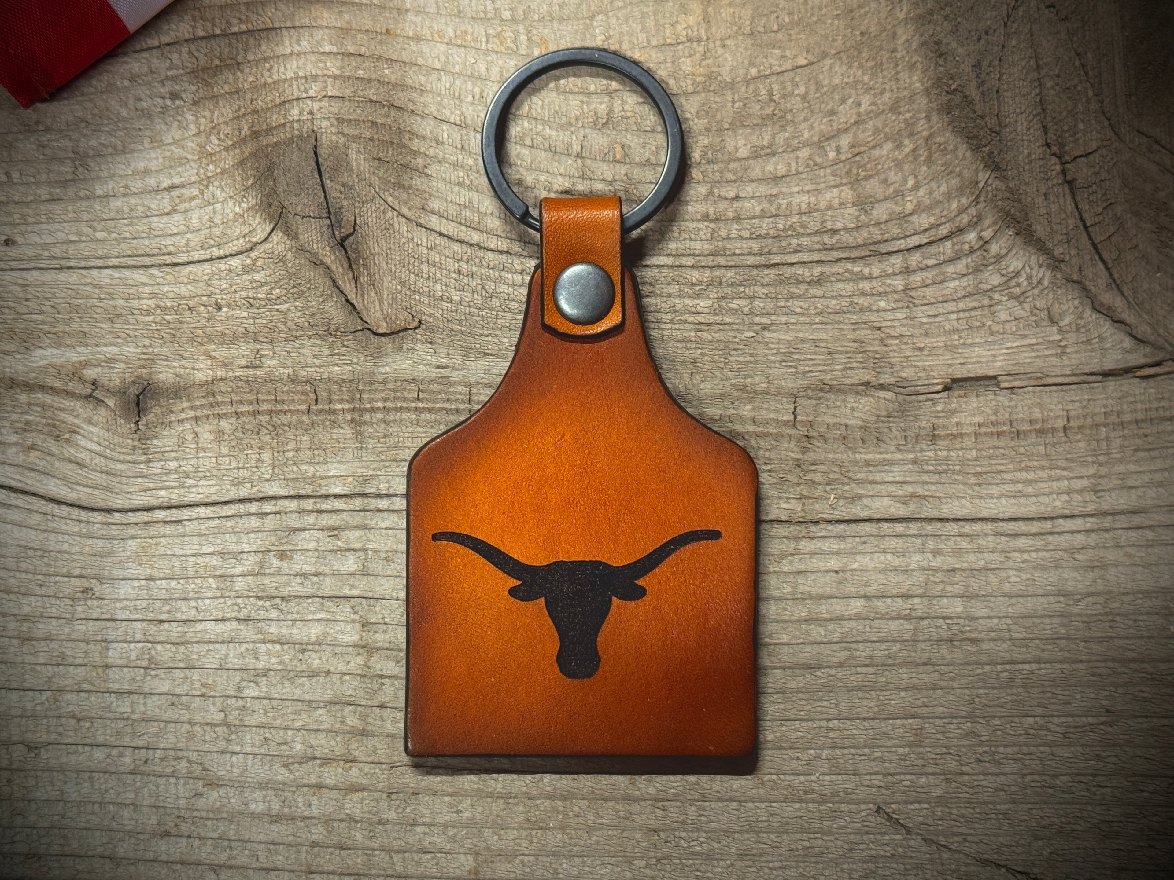 Texas Keychain - Texas Longhorn leather key ring - Made in USA