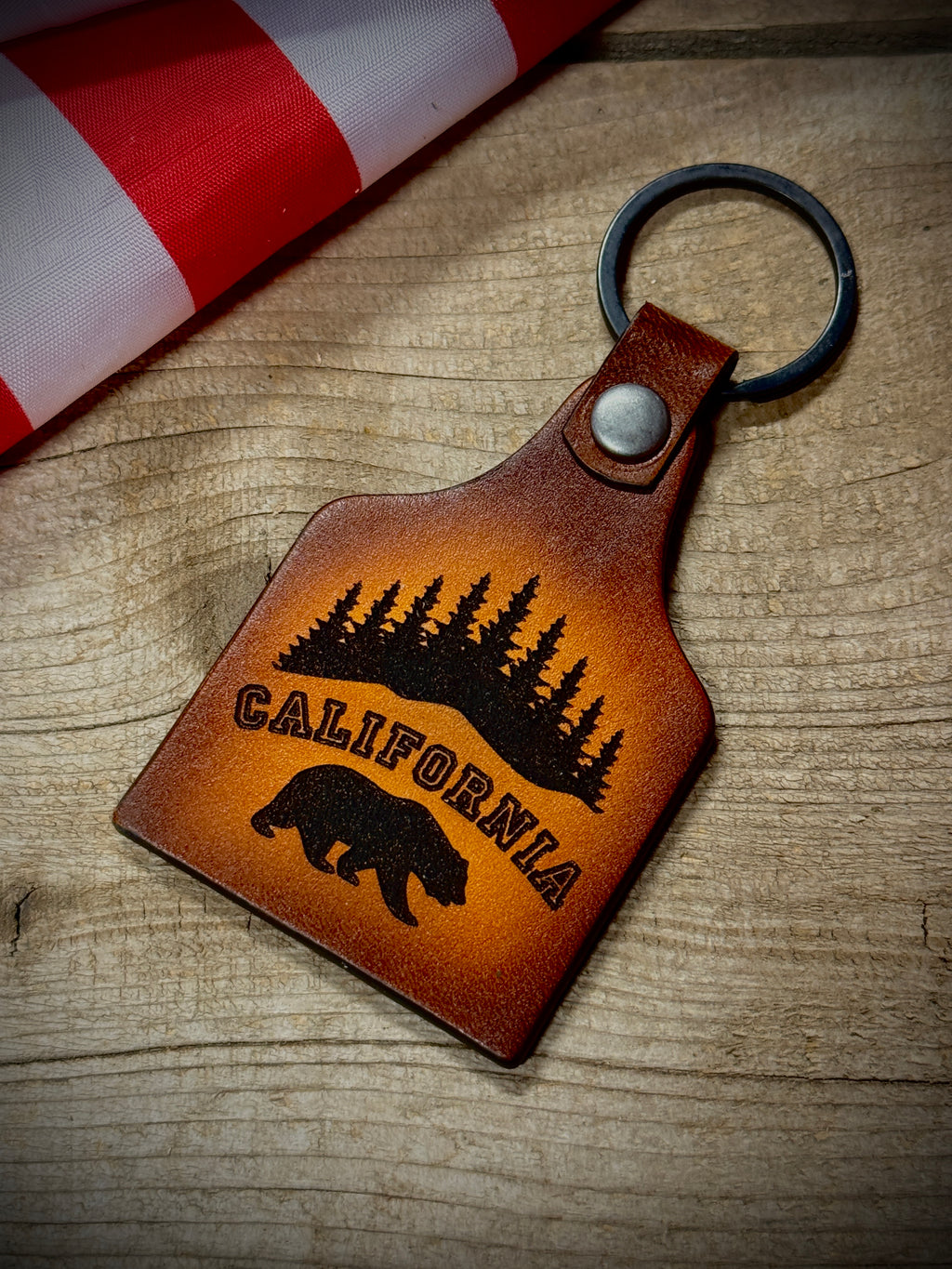 California Key Ring - California Leather Key Chain - California pride leather accessory  