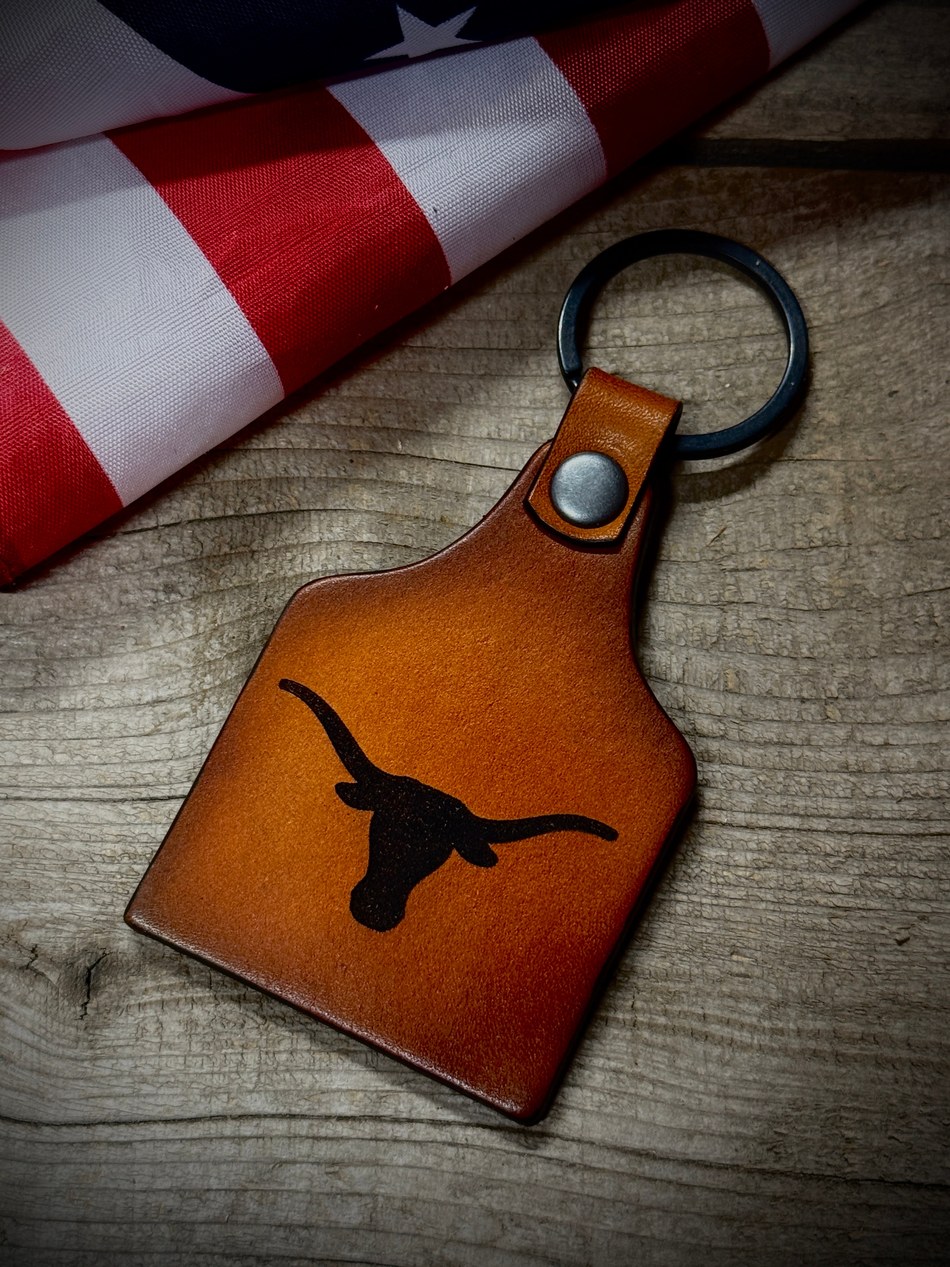 Texas Keychain - Texas Longhorn leather key ring - Made in USA