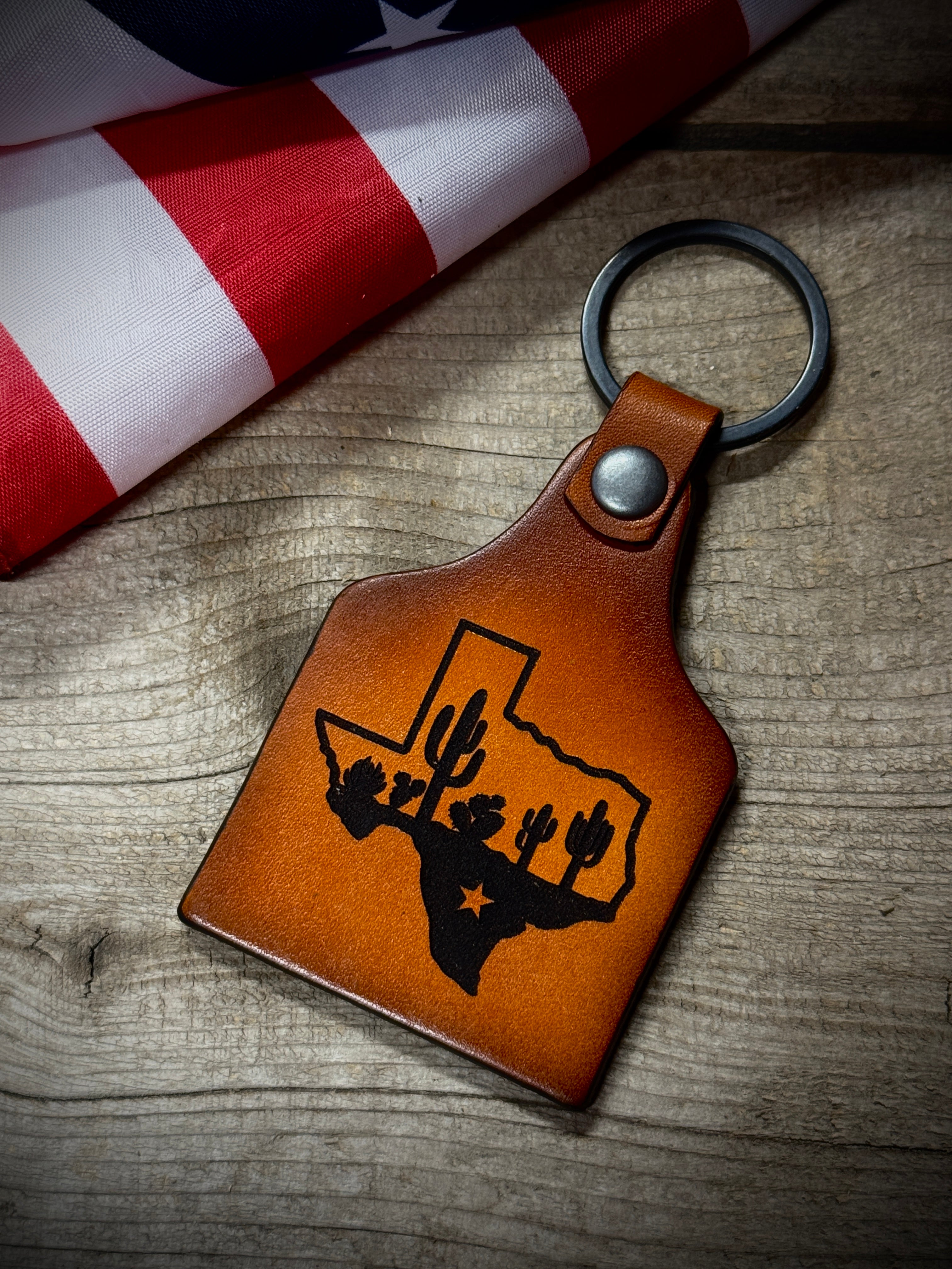 Texas Keychain - Texas Longhorn leather key ring - Made in USA