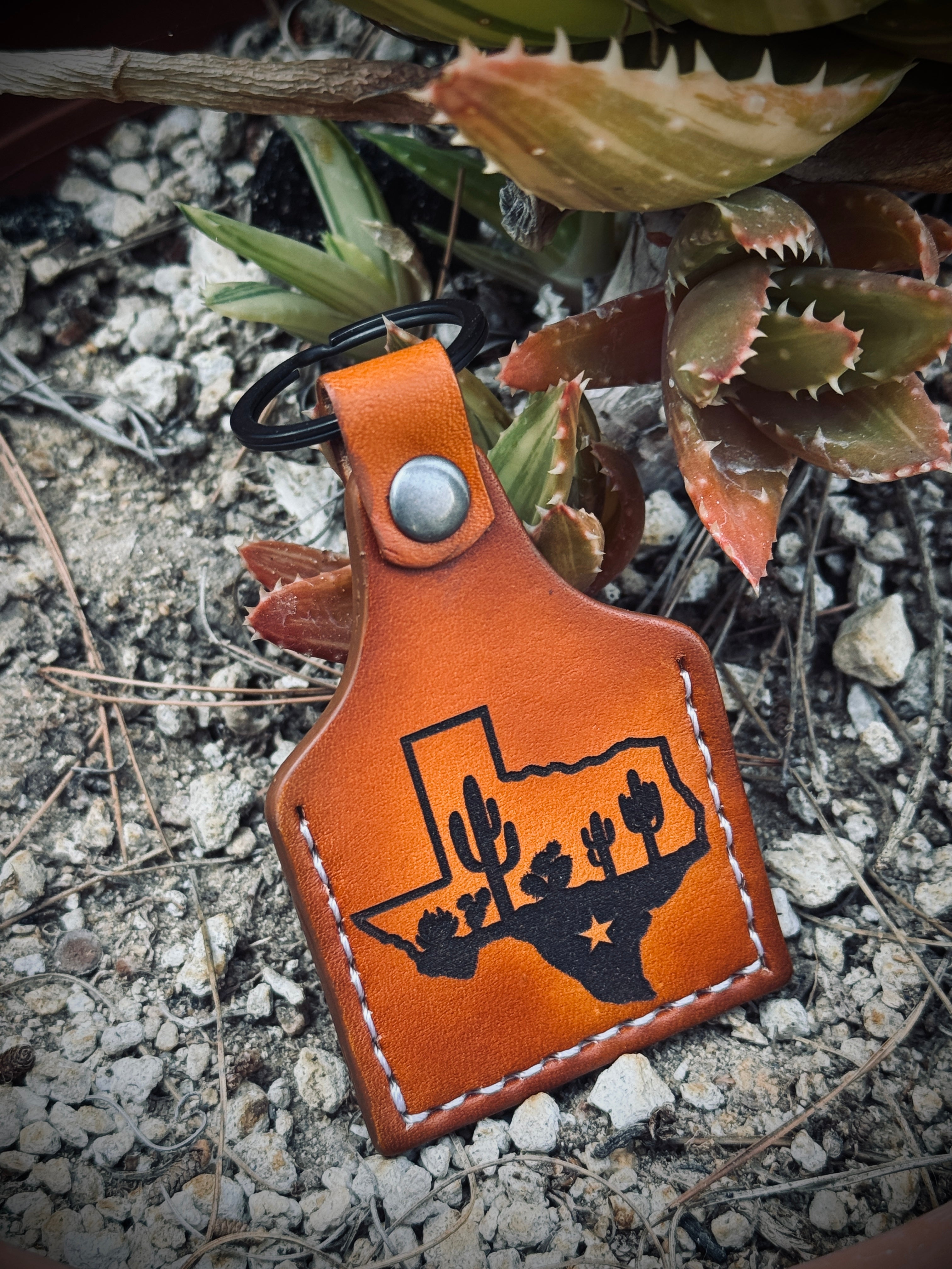 Texas Pride Deluxe - Laser Engraved Double Sided / Stitched Leather Key Chain