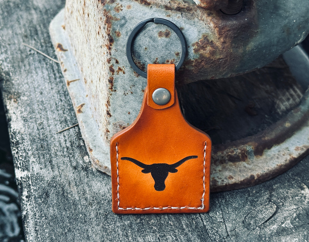 Texas longhorn leather keychain