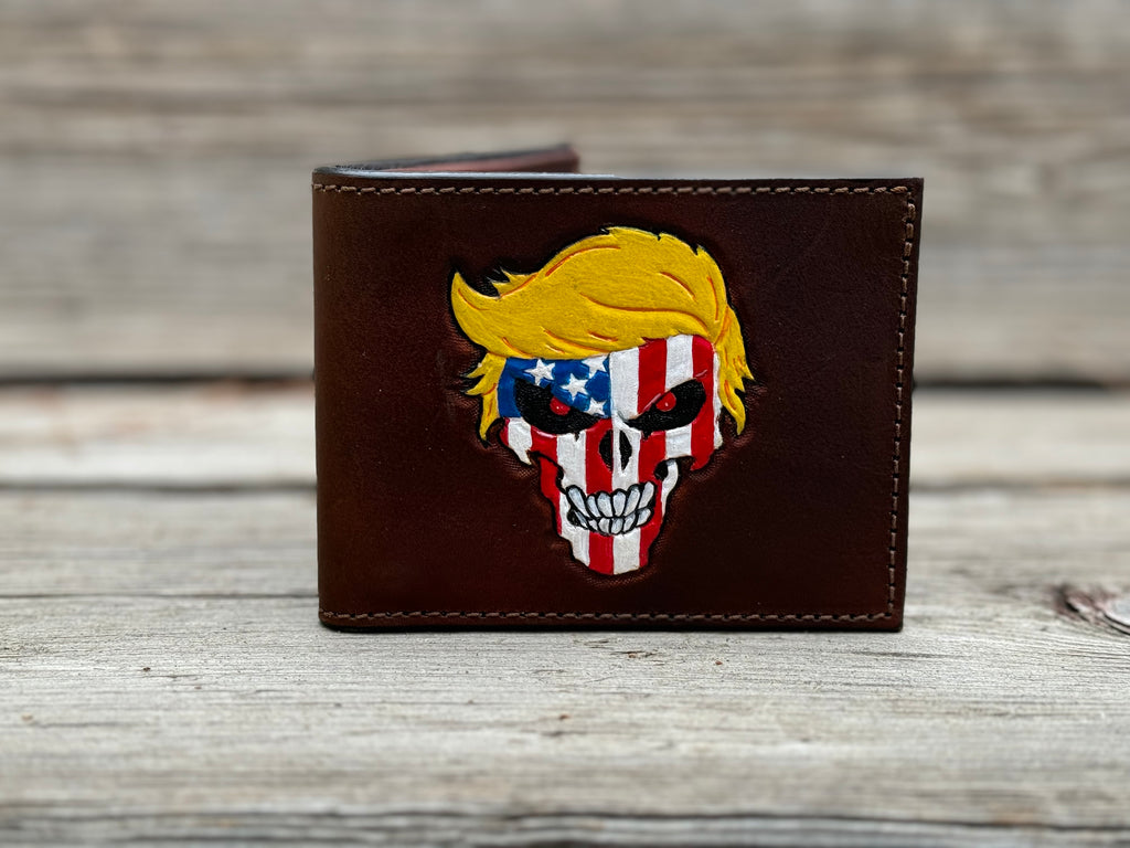 Trumpisher - Hand tooled and colored custom wallet extraordinaire