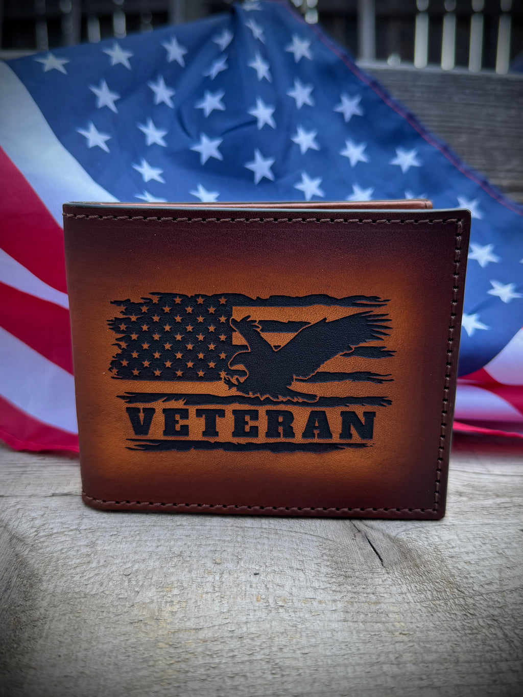 American Veteran Pride Bifold - Engraved leather premium leather wallet / Made in USA