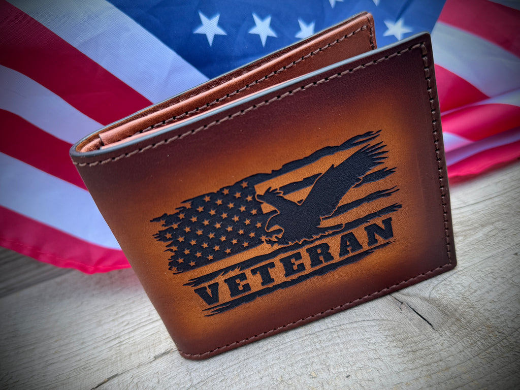 American Veteran Pride Bifold - Engraved leather premium leather wallet / Made in USA
