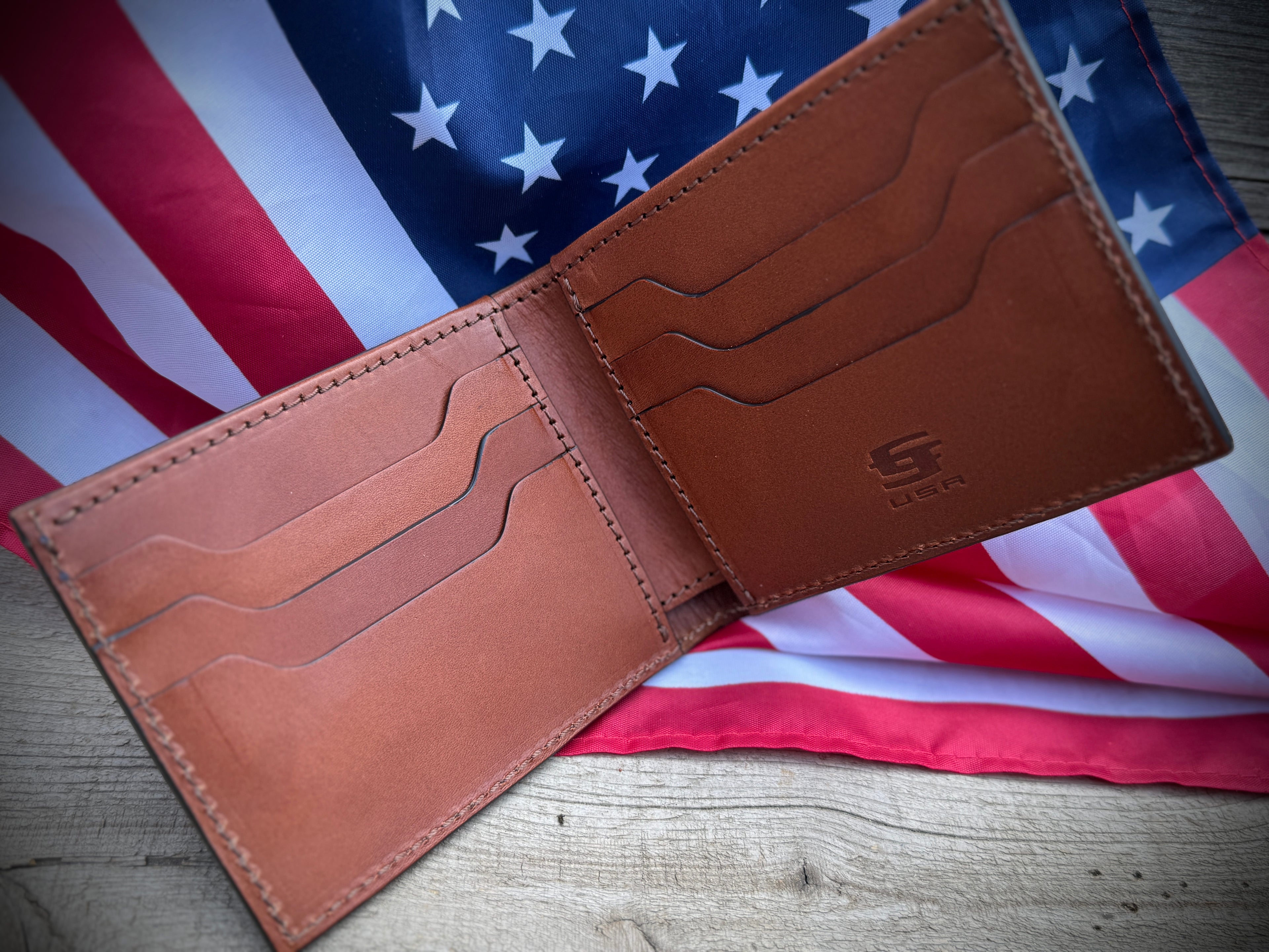 American Veteran Pride Bifold - Engraved leather premium leather wallet / Made in USA