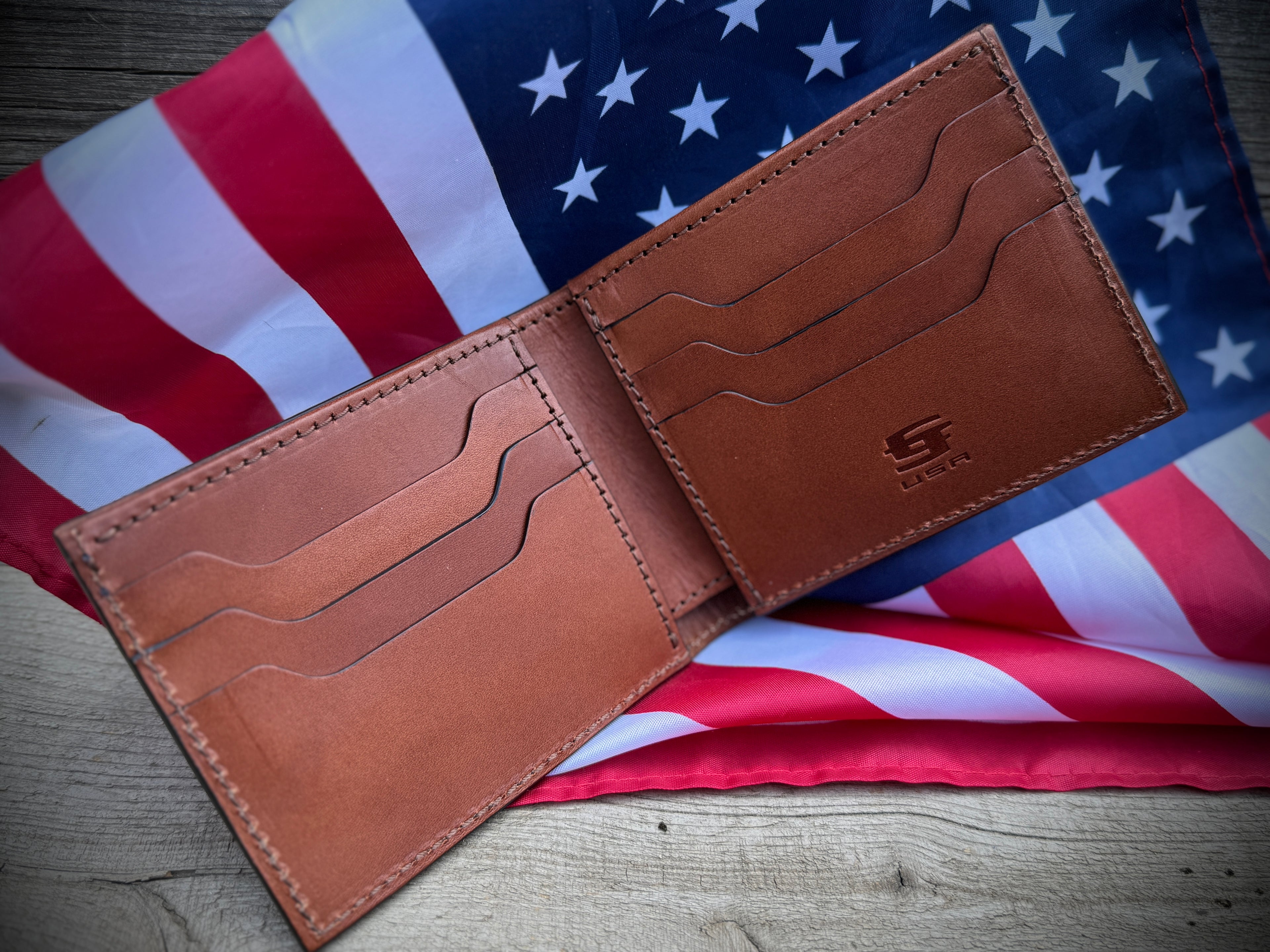 We The People Patriot Bifold - Premium Engraved Leather Wallet with Eagle and Flag Motif - Made in USA