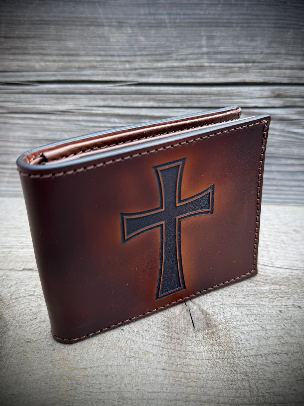 Spiritual Warrior Wallet - Engraved Christian cross and Archangel Michael design Premium Bifold