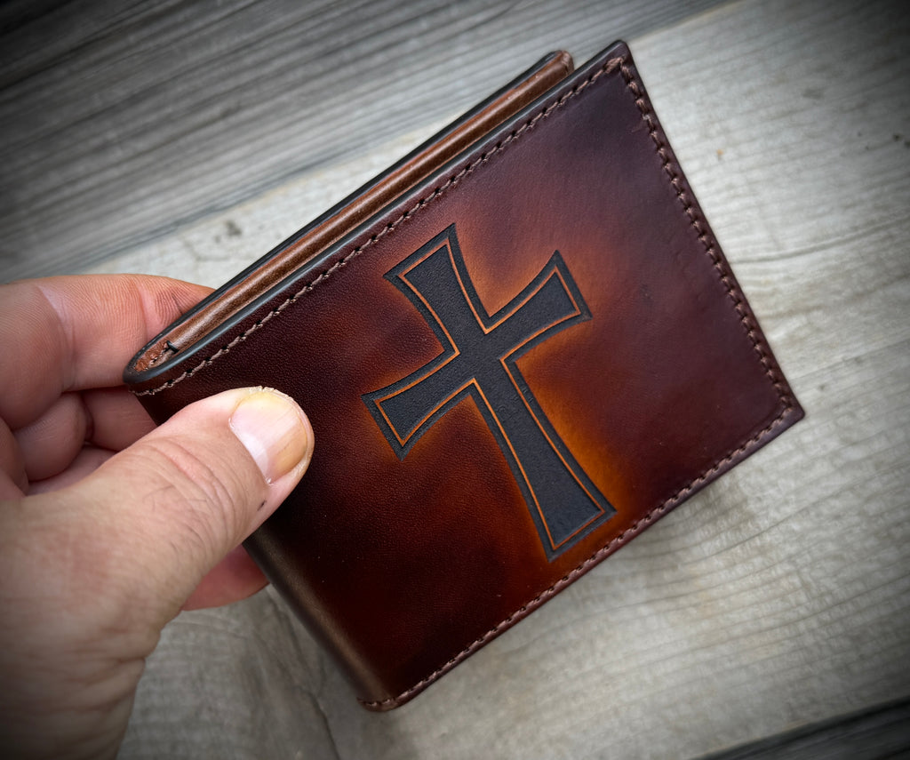 Spiritual Warrior Wallet - Engraved Christian cross and Archangel Michael design Premium Bifold