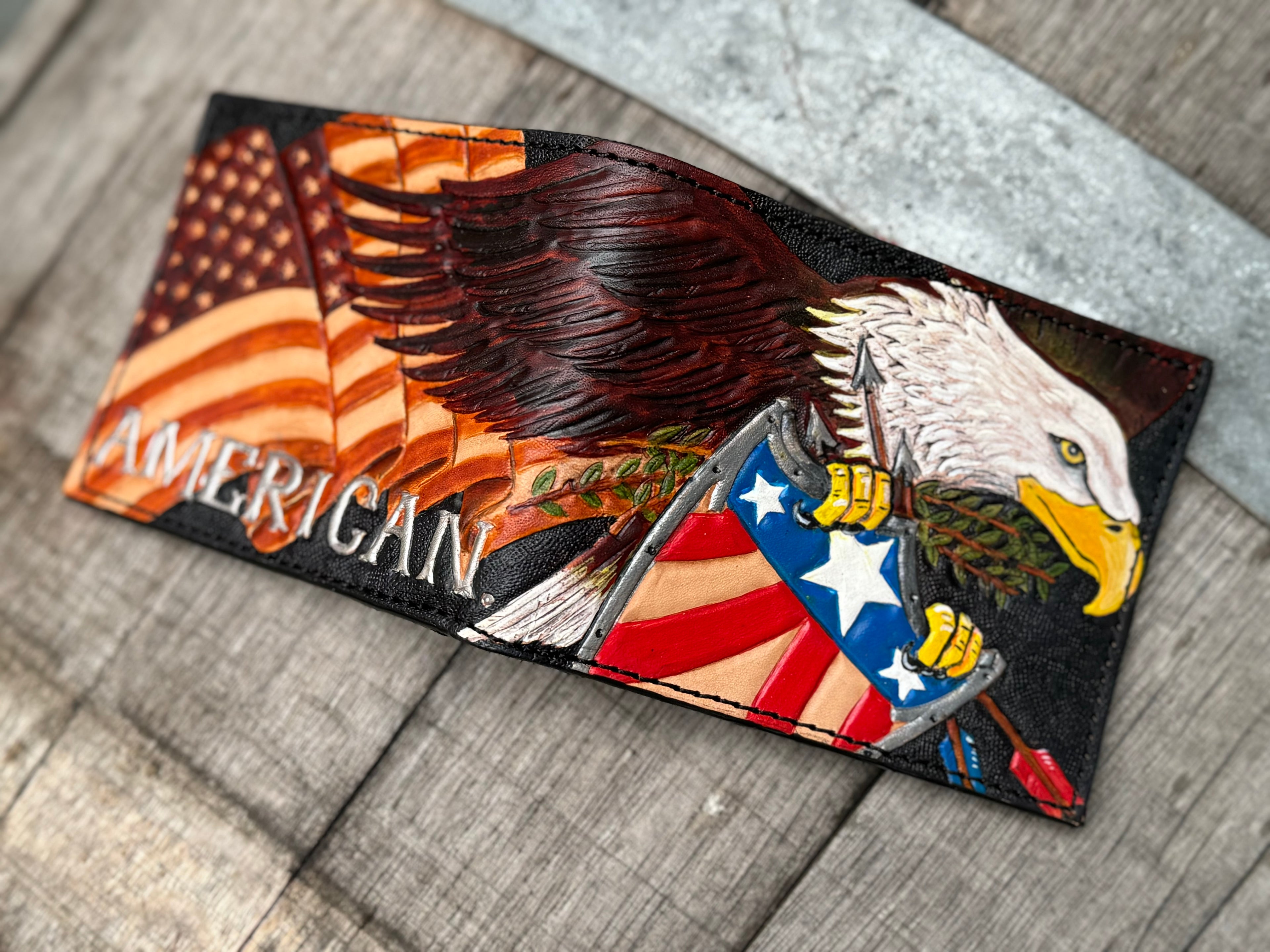 The American - Custom Hand Tooled Patriotic Themed Bifold Wallet
