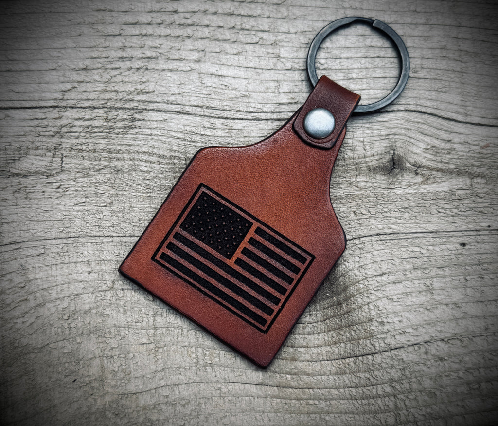 1776 Betsy Ross / American Flag Double Sided Leather Ket Ring Cow Tag Fob