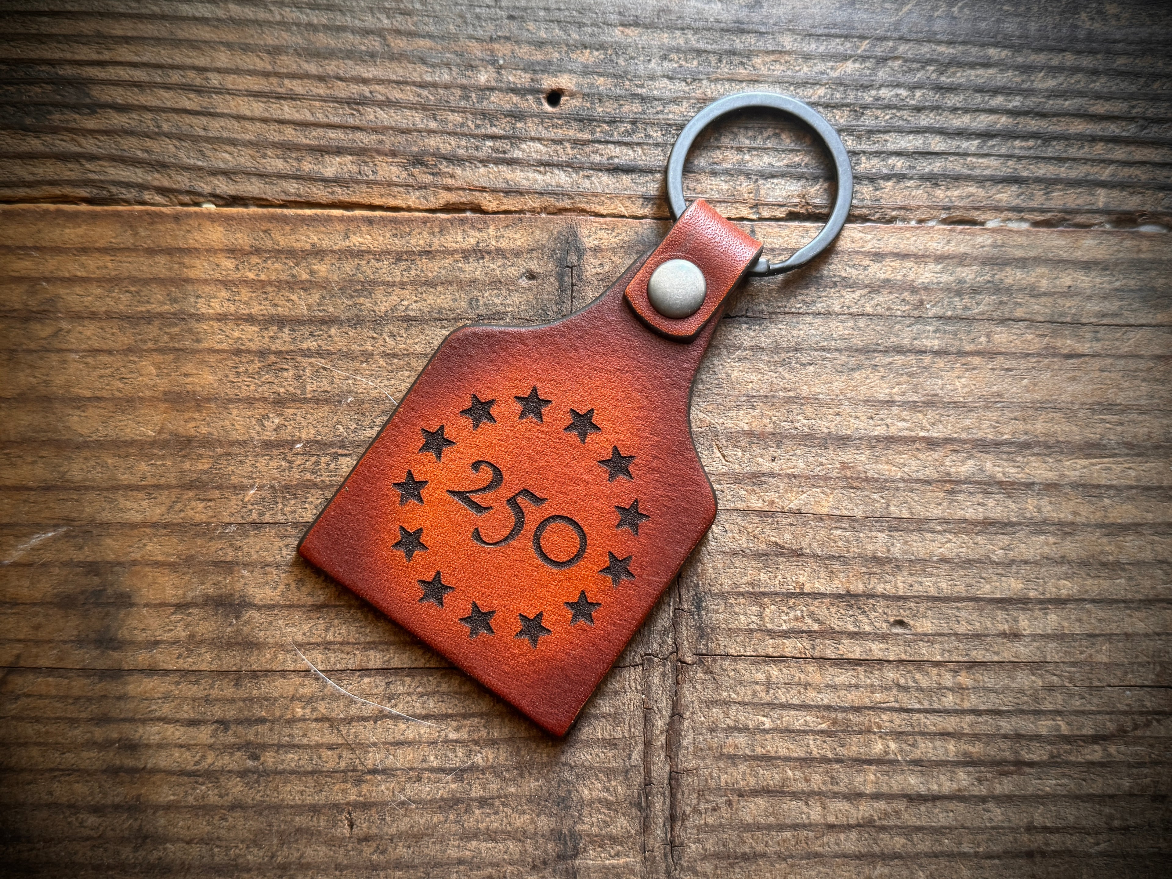 America 250 Leather Key Ring – Laser Engraved Patriotic Keychain